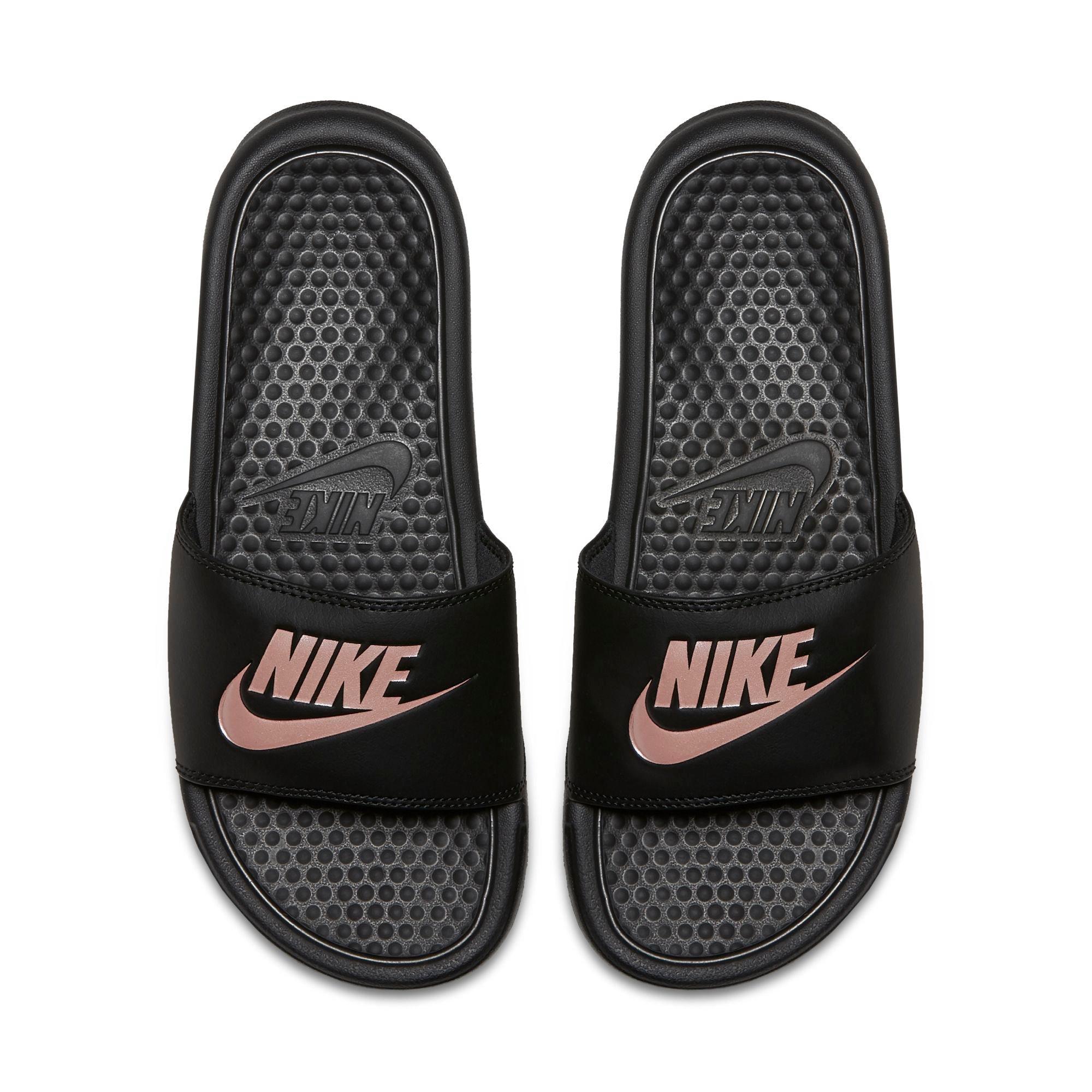 nike sandals black and gold