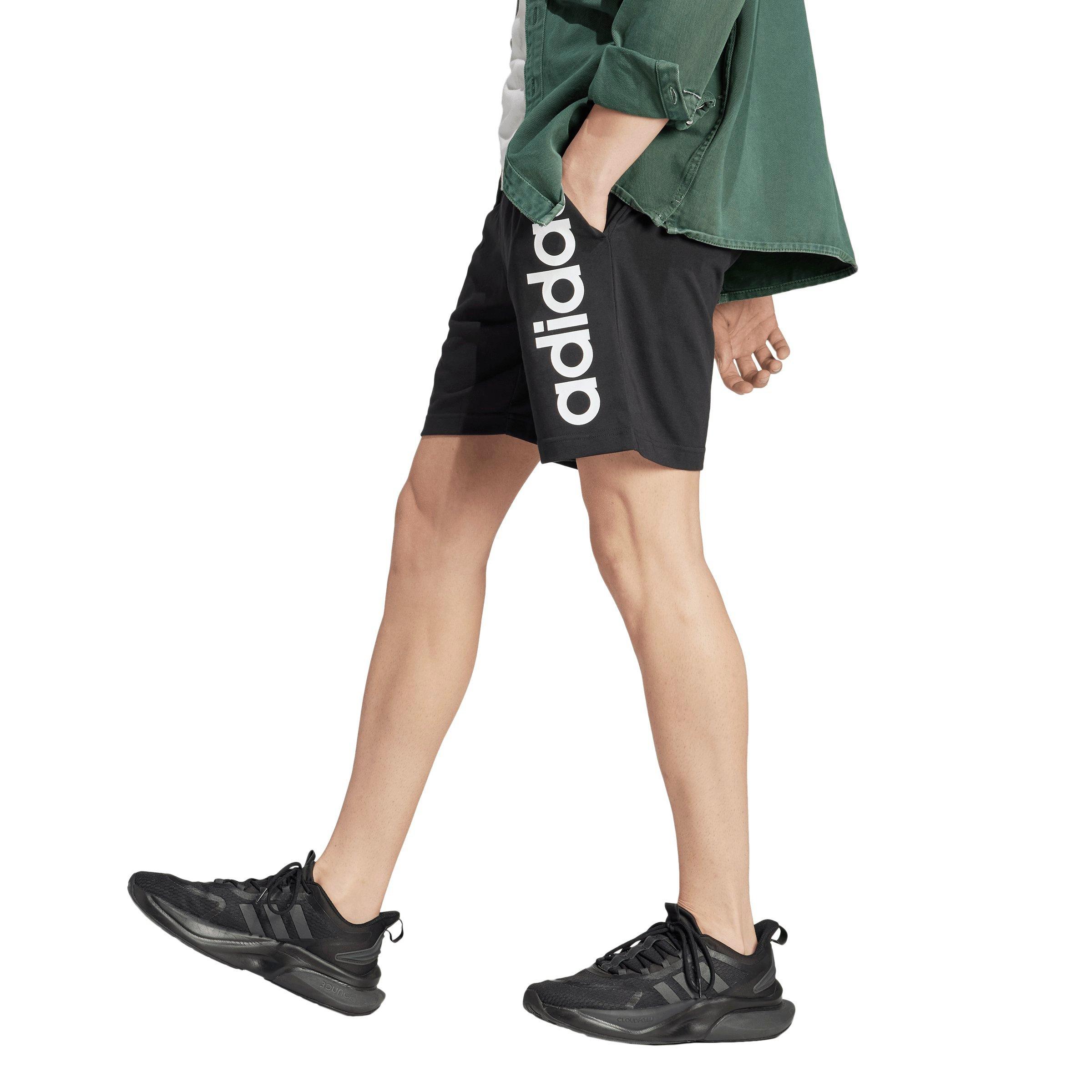 adidas Men\'s Linear Hibbett Gear Logo Shorts-Black Single AEROREADY | Essentials City Jersey 