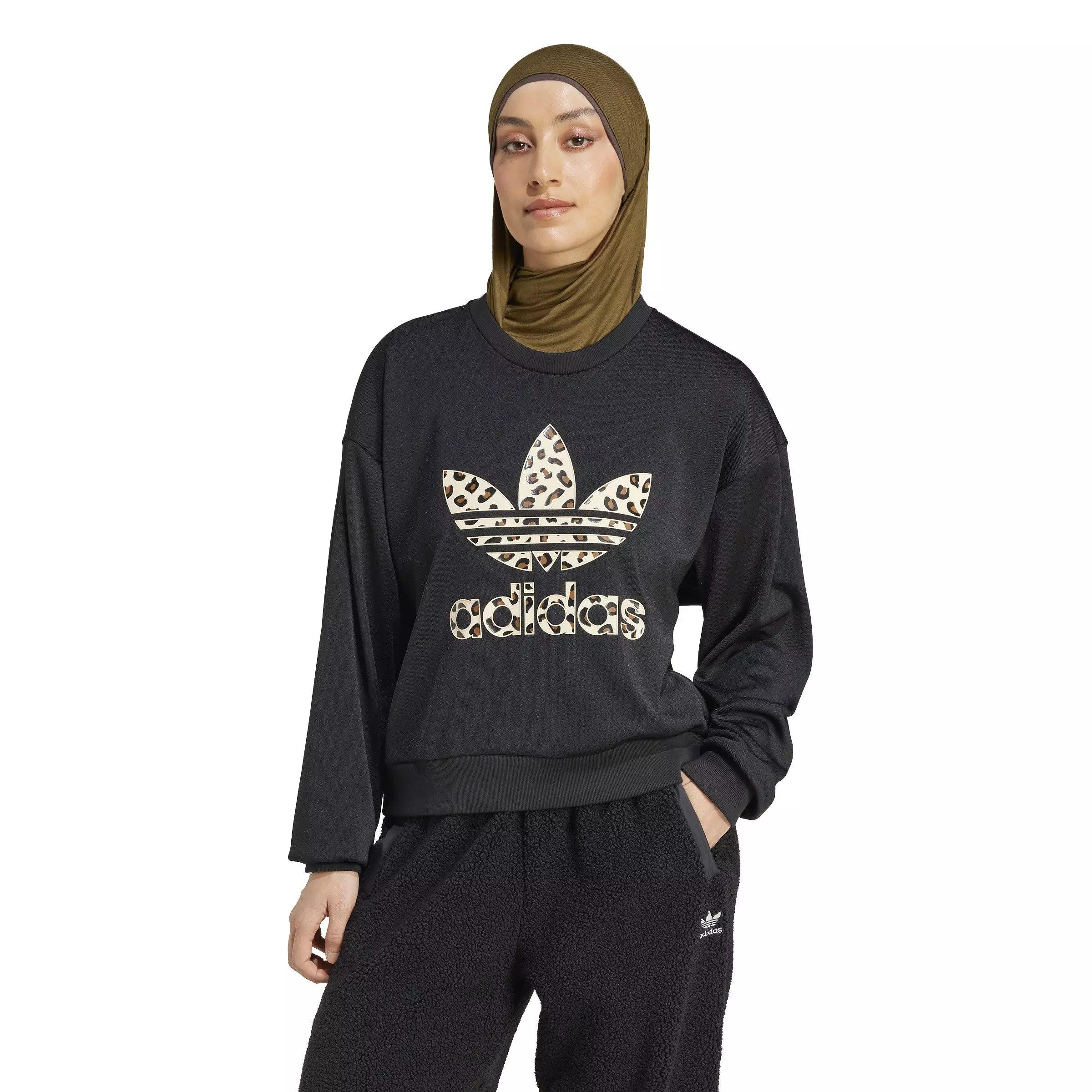 adidas Women's Originals Leopard Sweatshirt - Black - BLACK