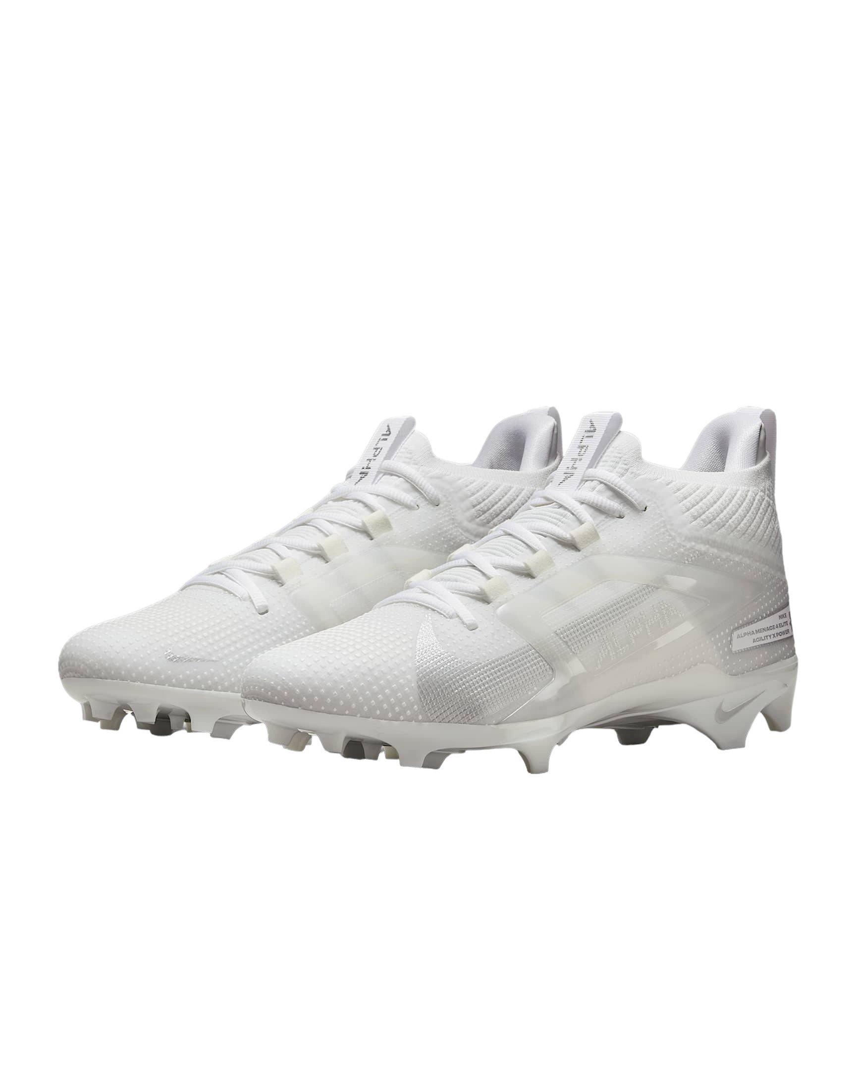 Nike Alpha Menace 4 Elite "White/Metallic Silver" Men's Football Cleat - WHITE/SILVER Thumbnail View 3