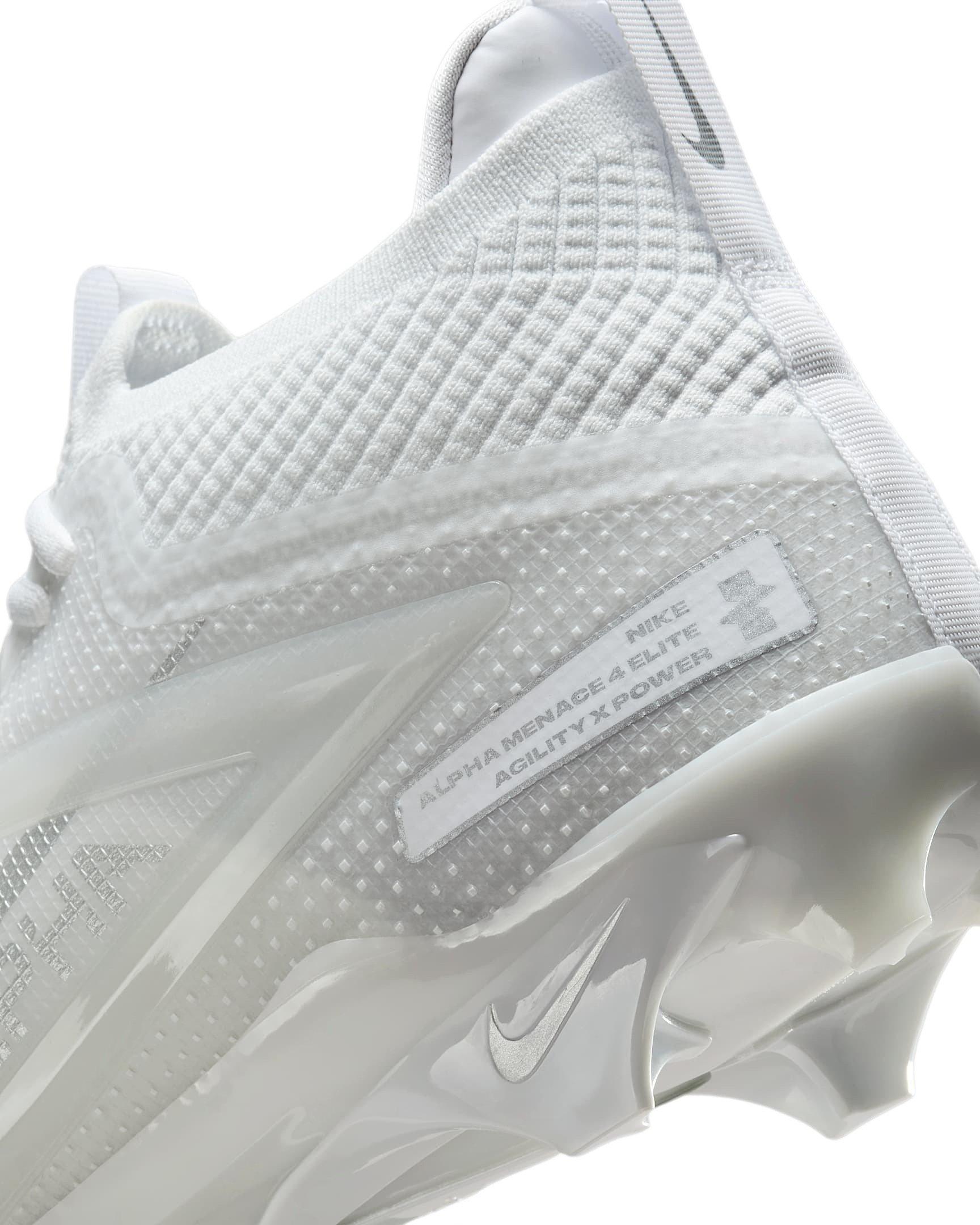 Nike Alpha Menace 4 Elite "White/Metallic Silver" Men's Football Cleat - WHITE/SILVER Thumbnail View 8