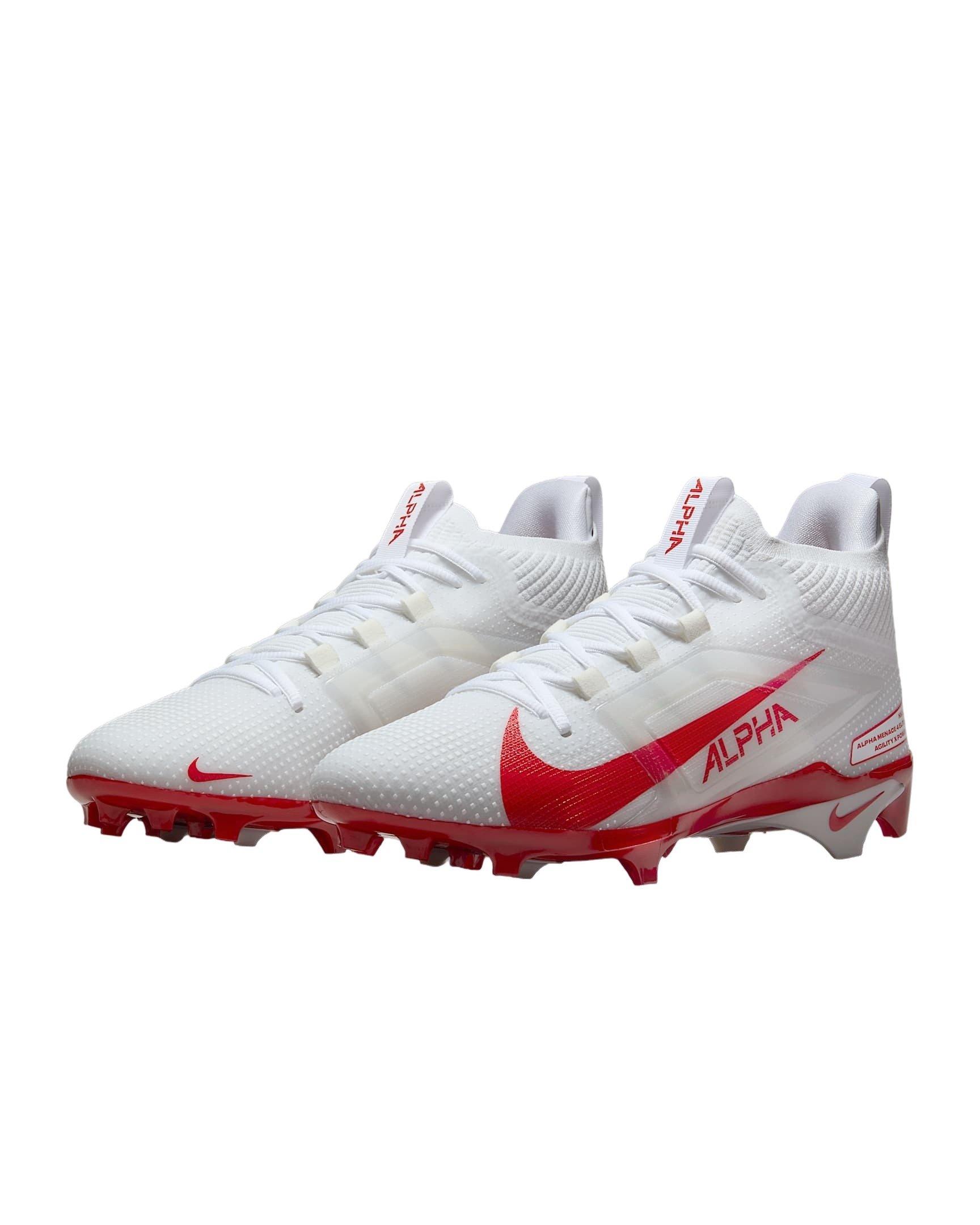 Nike Alpha Menace 4 Elite "White/University Red/Photon Dust/University Red" Men's Football Cleat - WHITE/RED/DUST/RED Thumbnail View 3