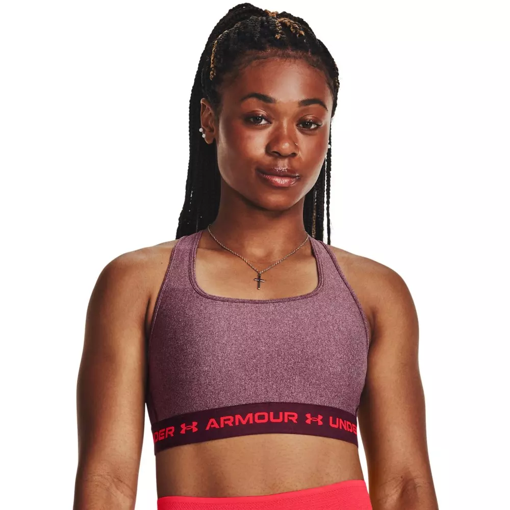 Under Armour Women's Mid Crossback Heather Sports Bra -Maroon - MAROON