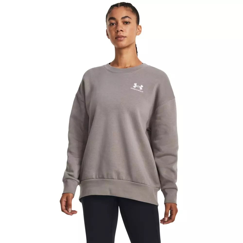 Under Armour Women's Essential Fleece Over-Sized Crew Sweatshirt - GREY/WHITE