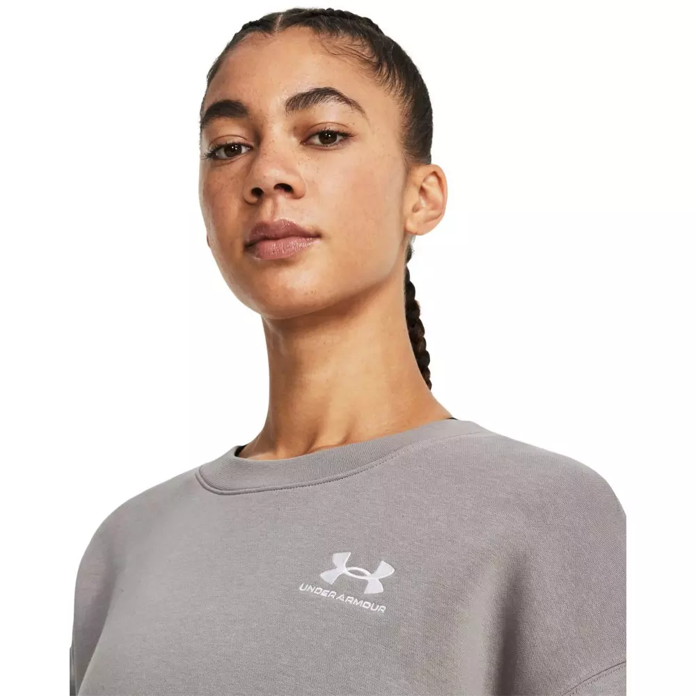 Under Armour Women's Essential Fleece Over-Sized Crew Sweatshirt - GREY/WHITE