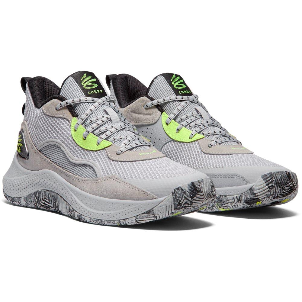 Under Armour Curry 3Z 24 "Halo Grey/Black/High Vis Yellow" Unisex Basketball Shoe - GREY/BLACK/YELLOW Thumbnail View 3