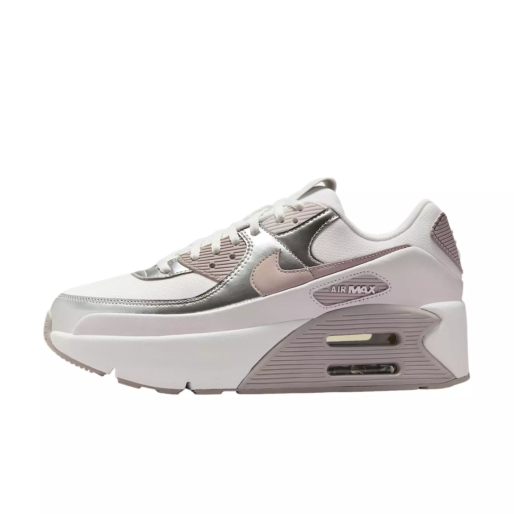 Nike Air Max 90 LV8 "Summit White/Vast Grey/Metallic Platinum/College Grey" Women's Shoe - WHITE/GREY/PLATINUM/GREY