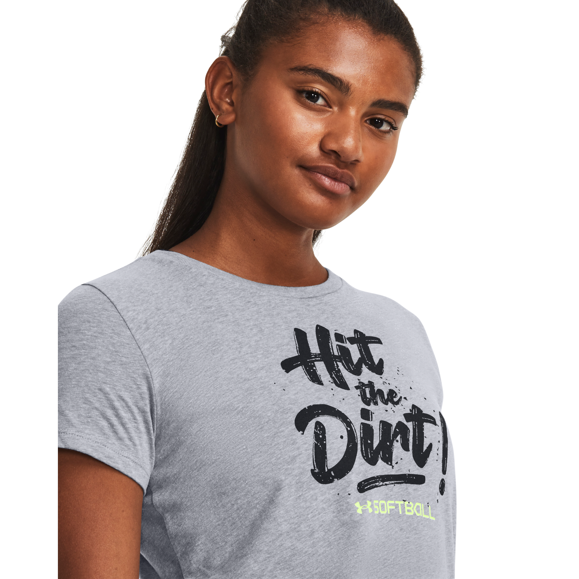Under Armour Women's Softball Hit The Dirt Short Sleeve Tee- White/Black - GREY/BLACK Thumbnail View 3