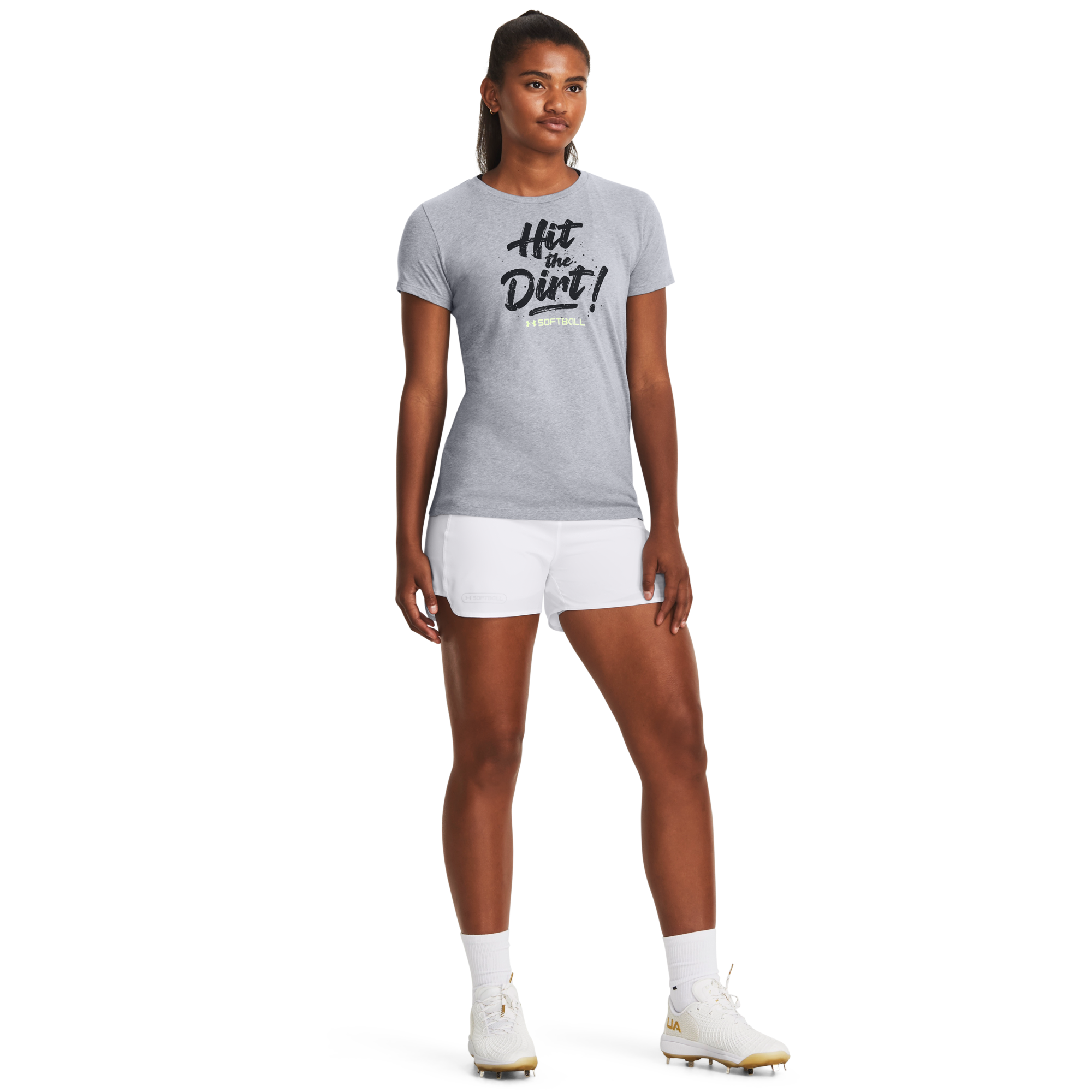 Under Armour Women's Softball Hit The Dirt Short Sleeve Tee - White/Black - GREY/BLACK Thumbnail View 4