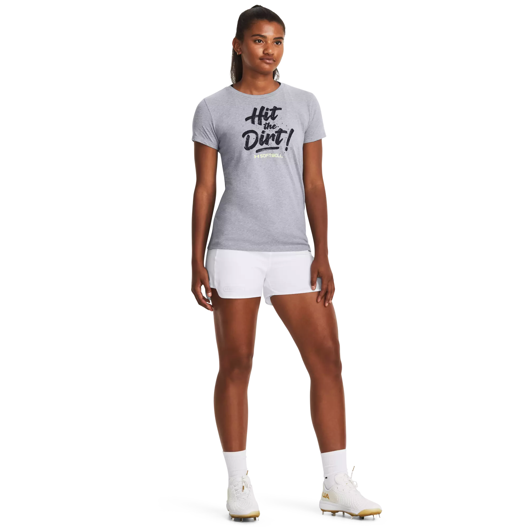 Under Armour Women's Softball Hit The Dirt Short Sleeve Tee- White/Black - GREY/BLACK