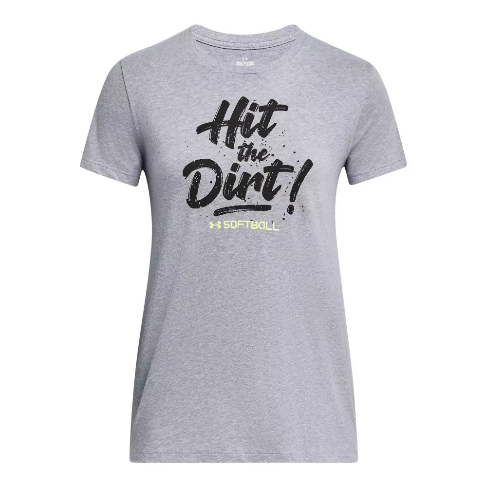 Under Armour Women's Softball Hit The Dirt Short Sleeve Tee- White/Black - GREY/BLACK