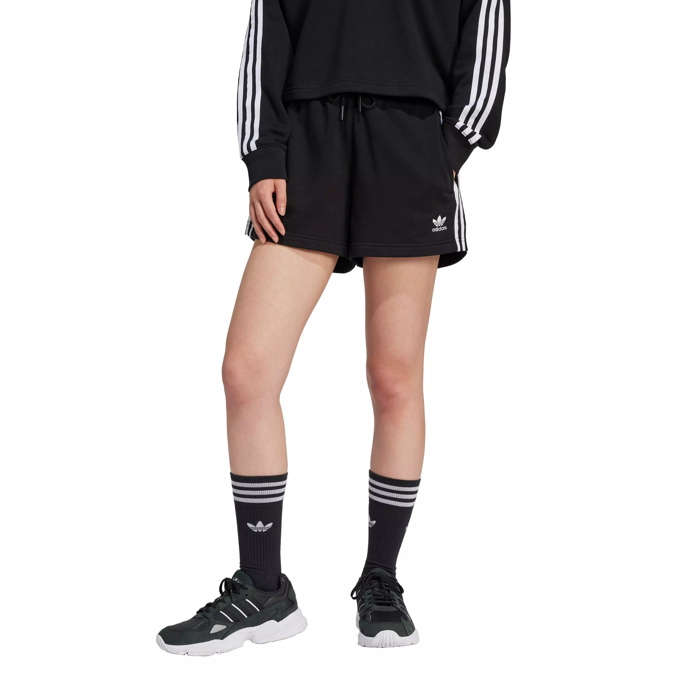 adidas Women's Originals 3-Stripes French Terry Shorts - Black - BLACK
