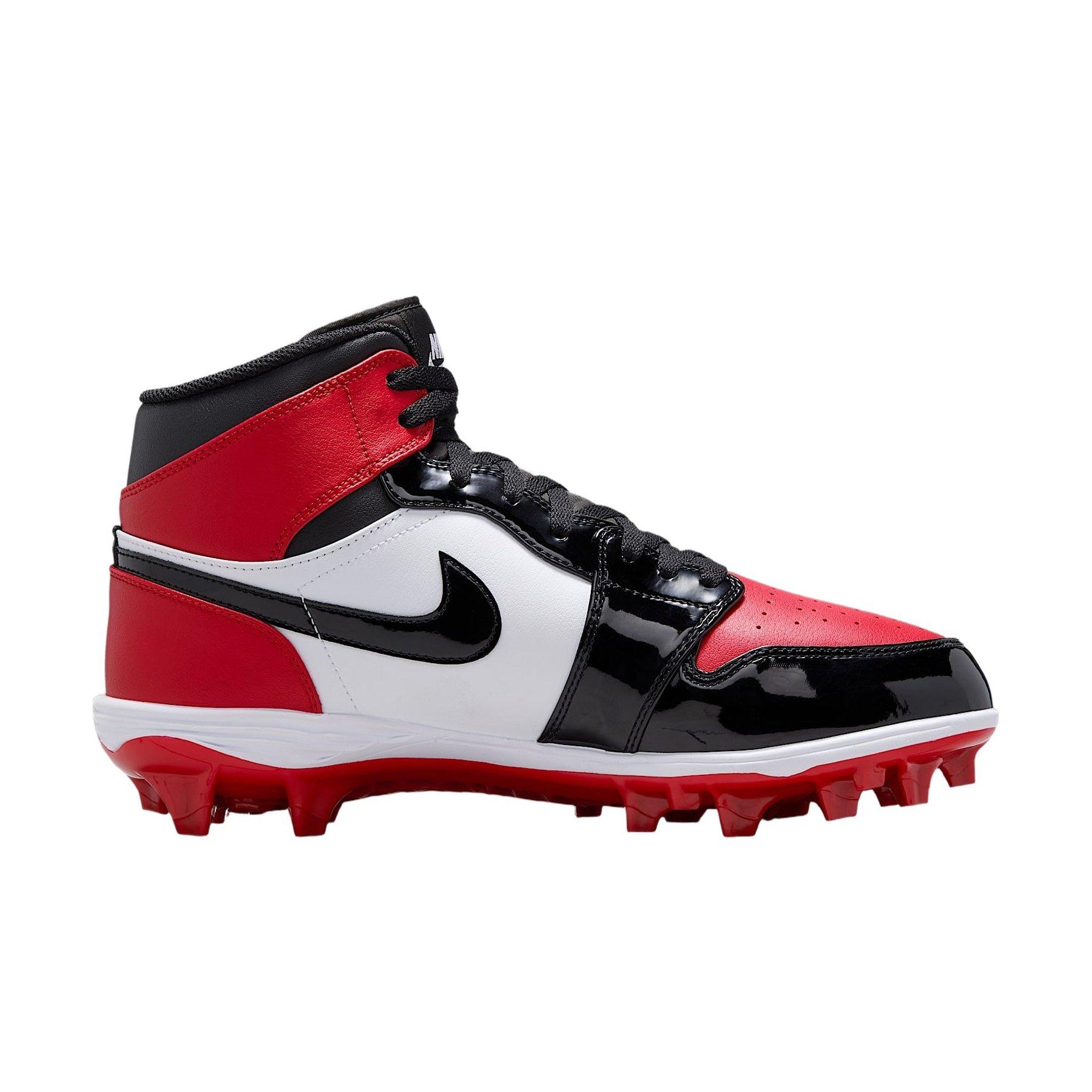 Jordan 1 Mid TD "Gym Red/White/Black" Men's Football Cleat - RED/WHITE/BLACK Thumbnail View 1