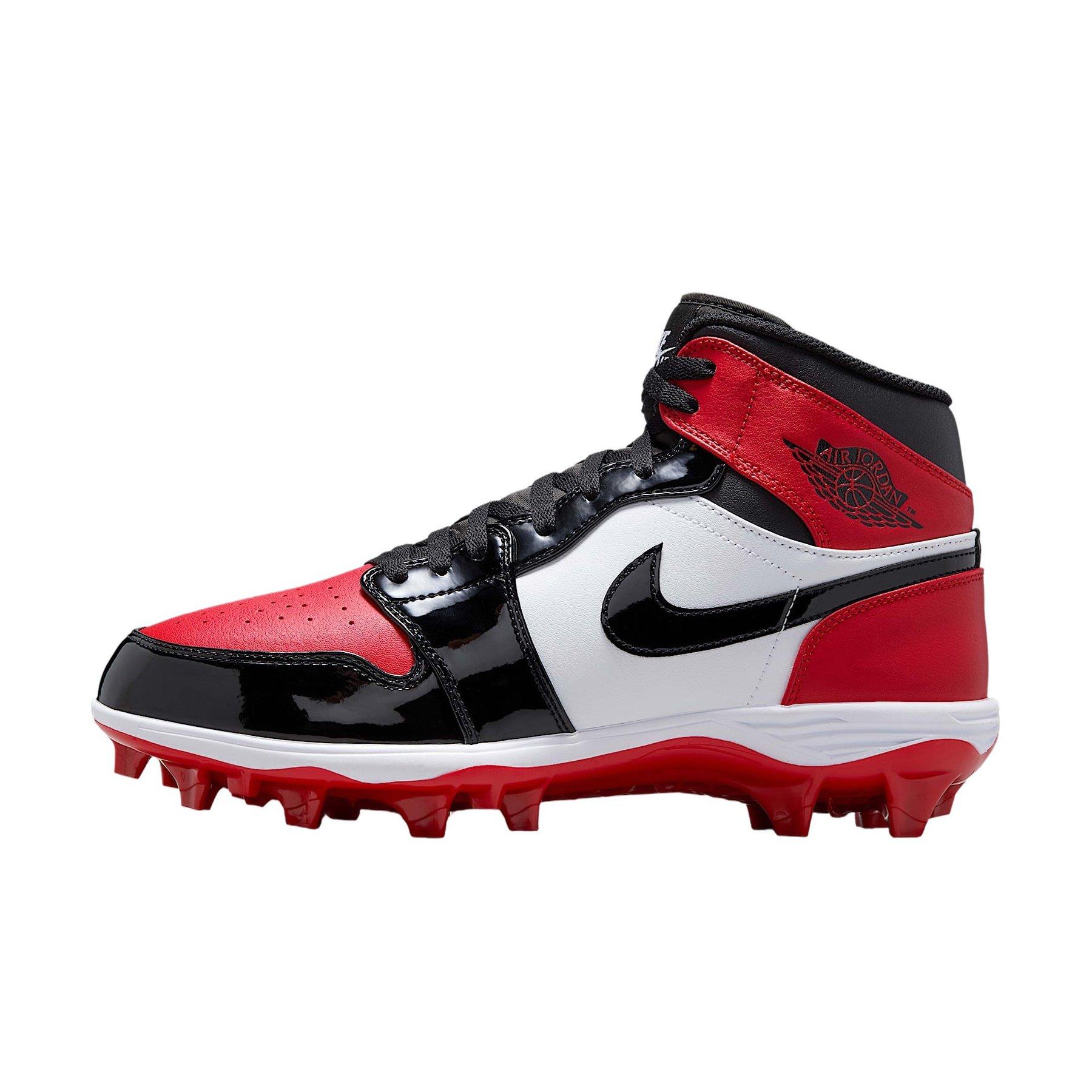 Jordan 1 Mid TD "Gym Red/White/Black" Men's Football Cleat - RED/WHITE/BLACK Thumbnail View 2