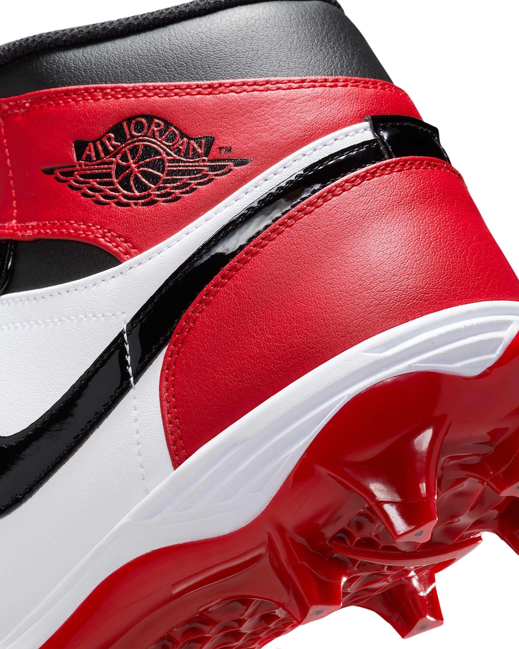 Jordan 1 Mid TD "Gym Red/White/Black" Men's Football Cleat - RED/WHITE/BLACK Thumbnail View 8
