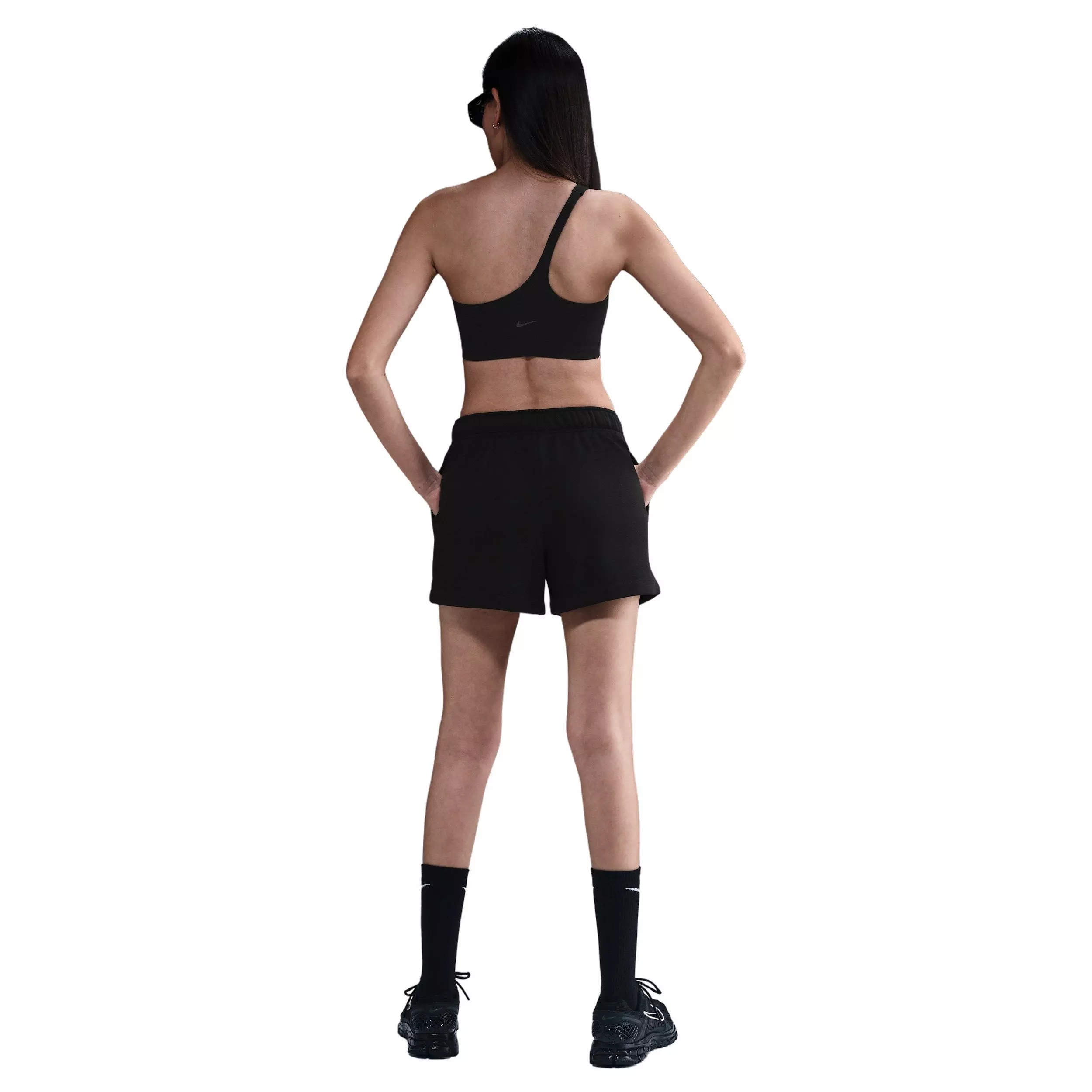 Nike Women's Sportswear Club Fleece Mid-Rise 4" Graphic Shorts -Black - BLACK