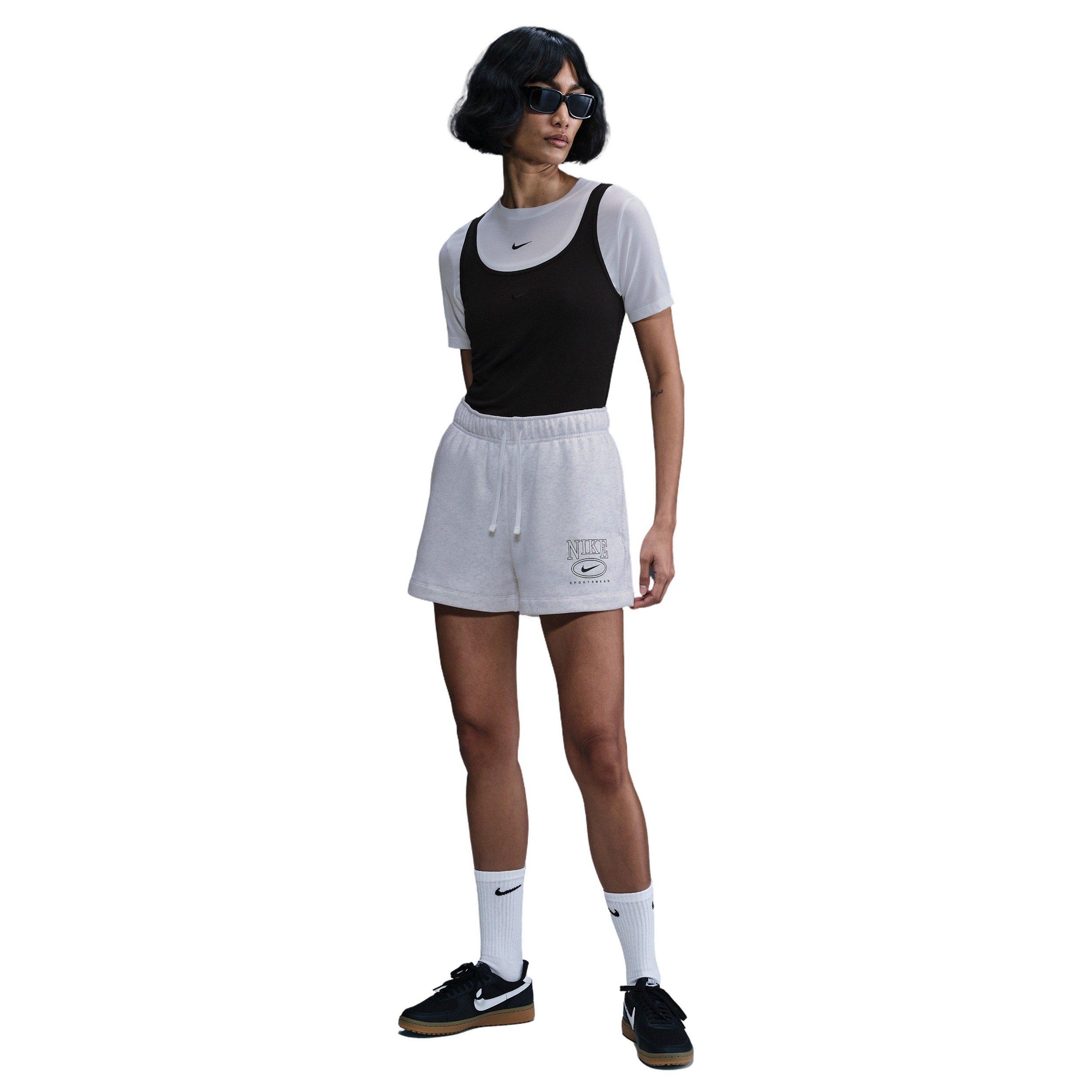 Nike Women's Sportswear Club Fleece Mid-Rise 4" Graphic Shorts - Birch Heather - BIRCH HEATHER Thumbnail View 3