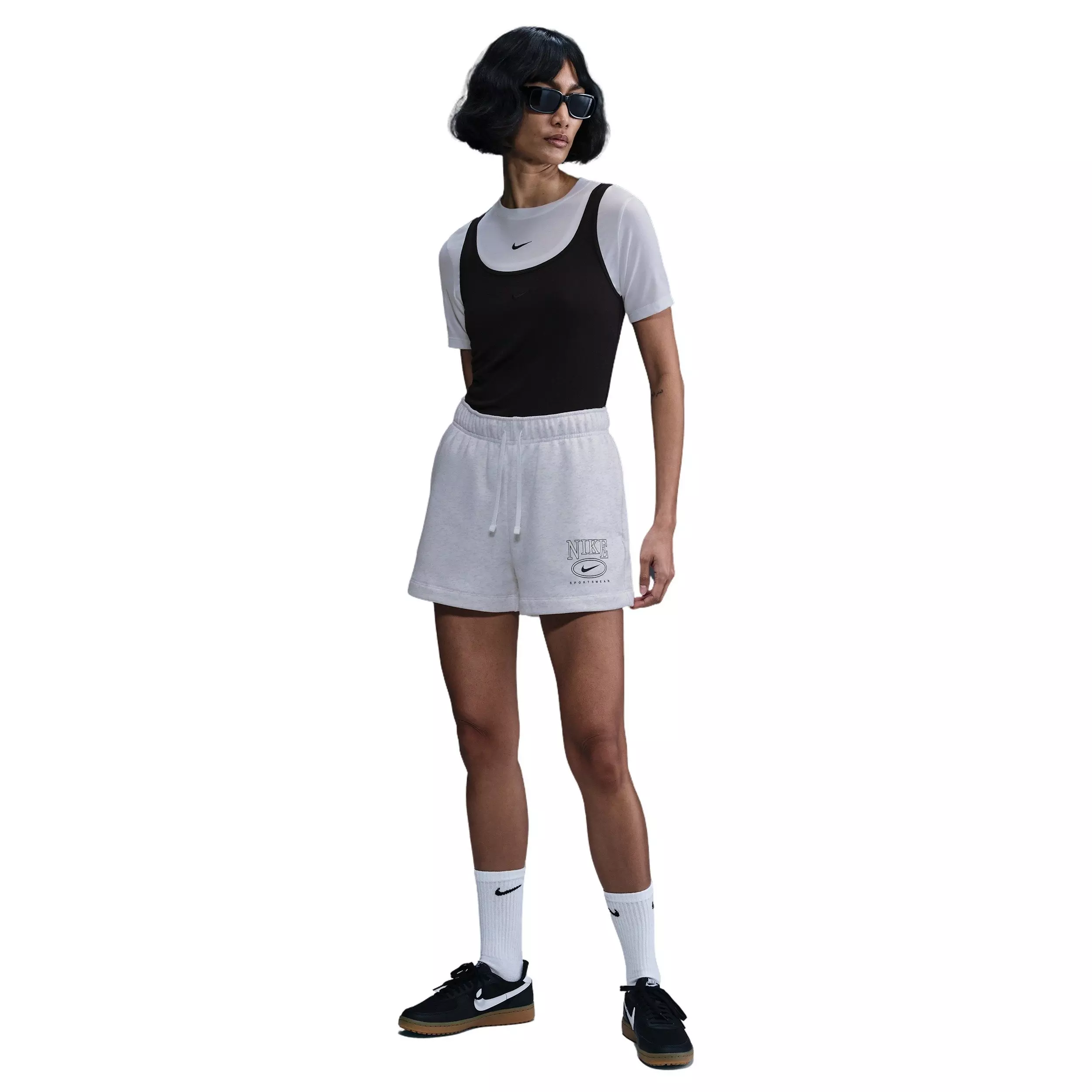 Nike Women's Sportswear Club Fleece Mid-Rise 4" Graphic Shorts -Birch Heather - BIRCH HEATHER