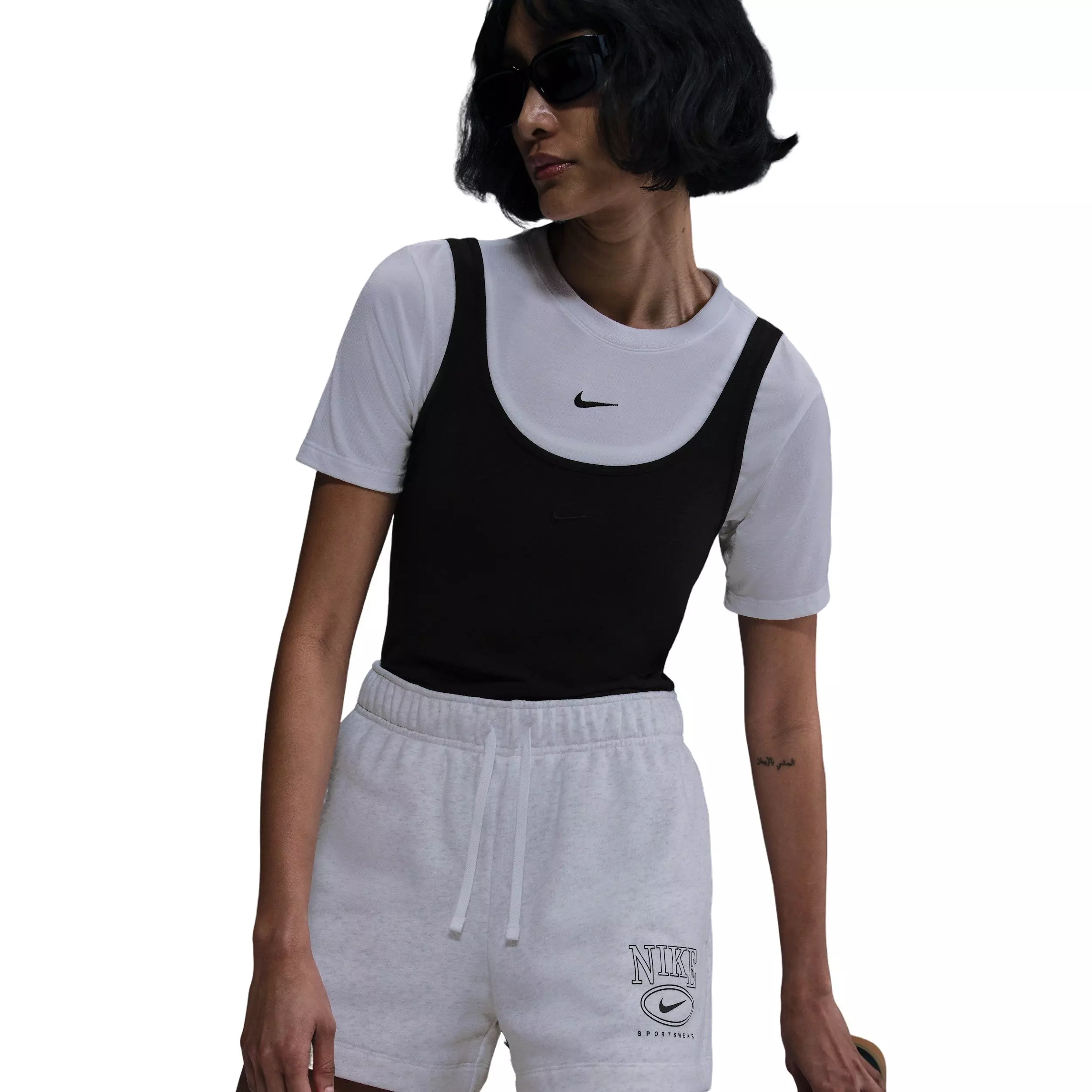 Nike Women's Sportswear Club Fleece Mid-Rise 4" Graphic Shorts - Birch Heather - BIRCH HEATHER