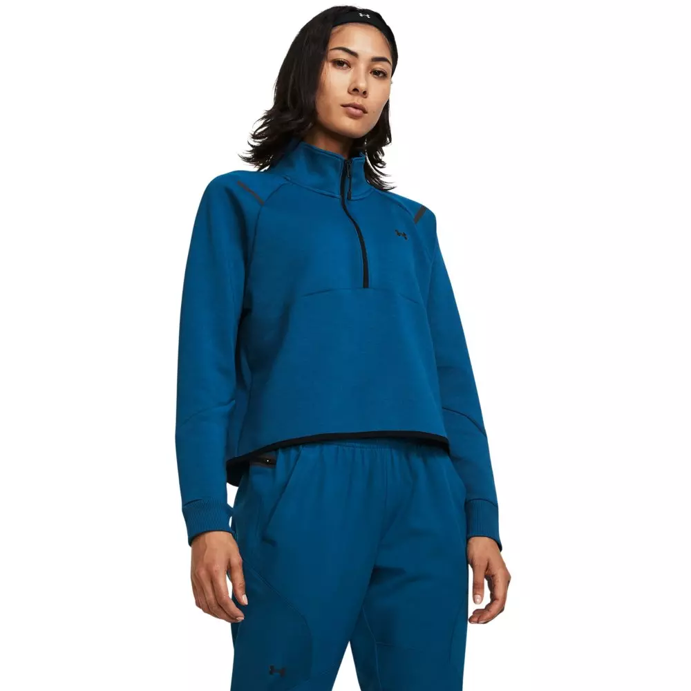 Under Armour Women's Unstoppable Fleece Crop ¼ Zip Top - BLUE/BLACK