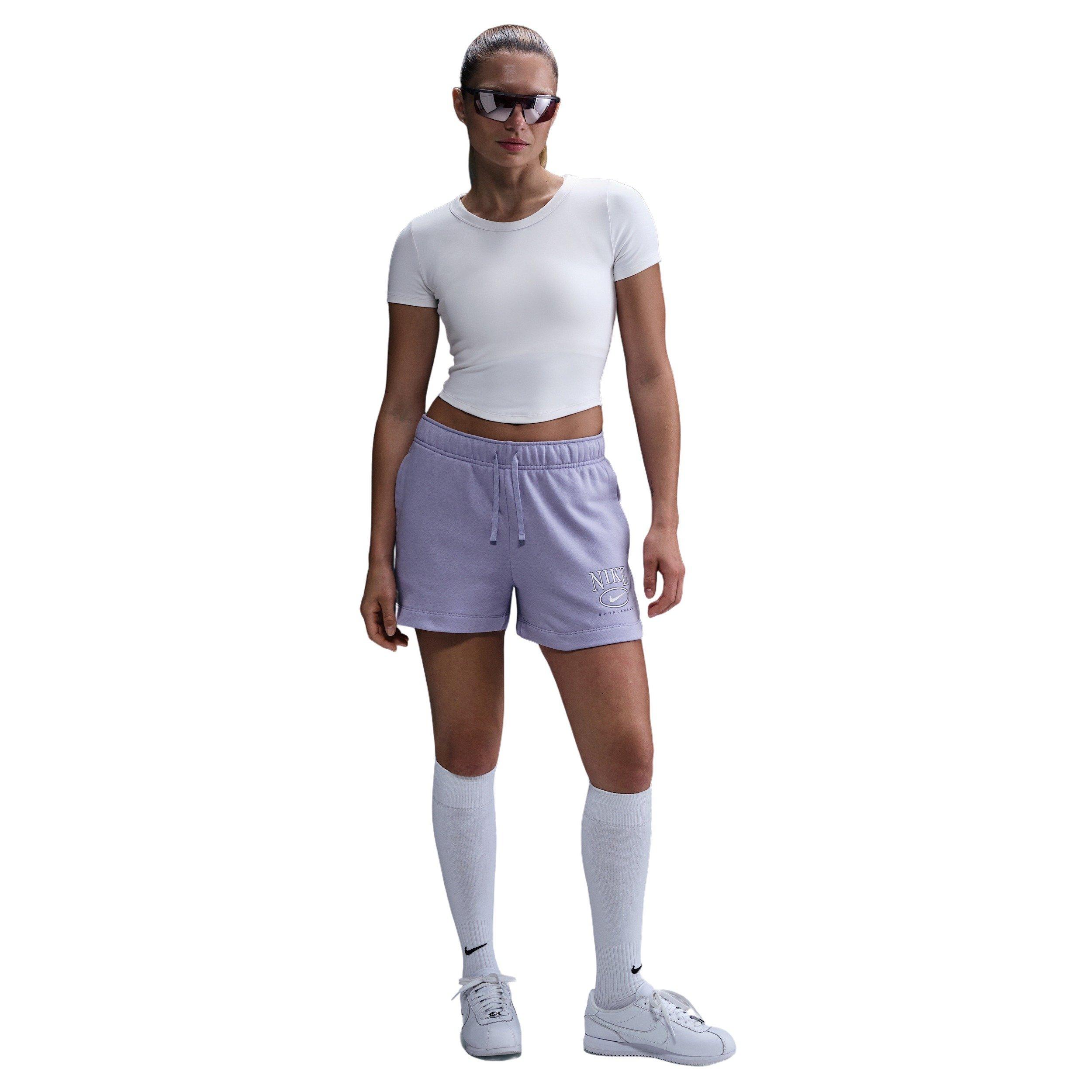 Nike Women's Sportswear Club Fleece Mid-Rise 4" Graphic Shorts -Lilac - LILAC Thumbnail View 1