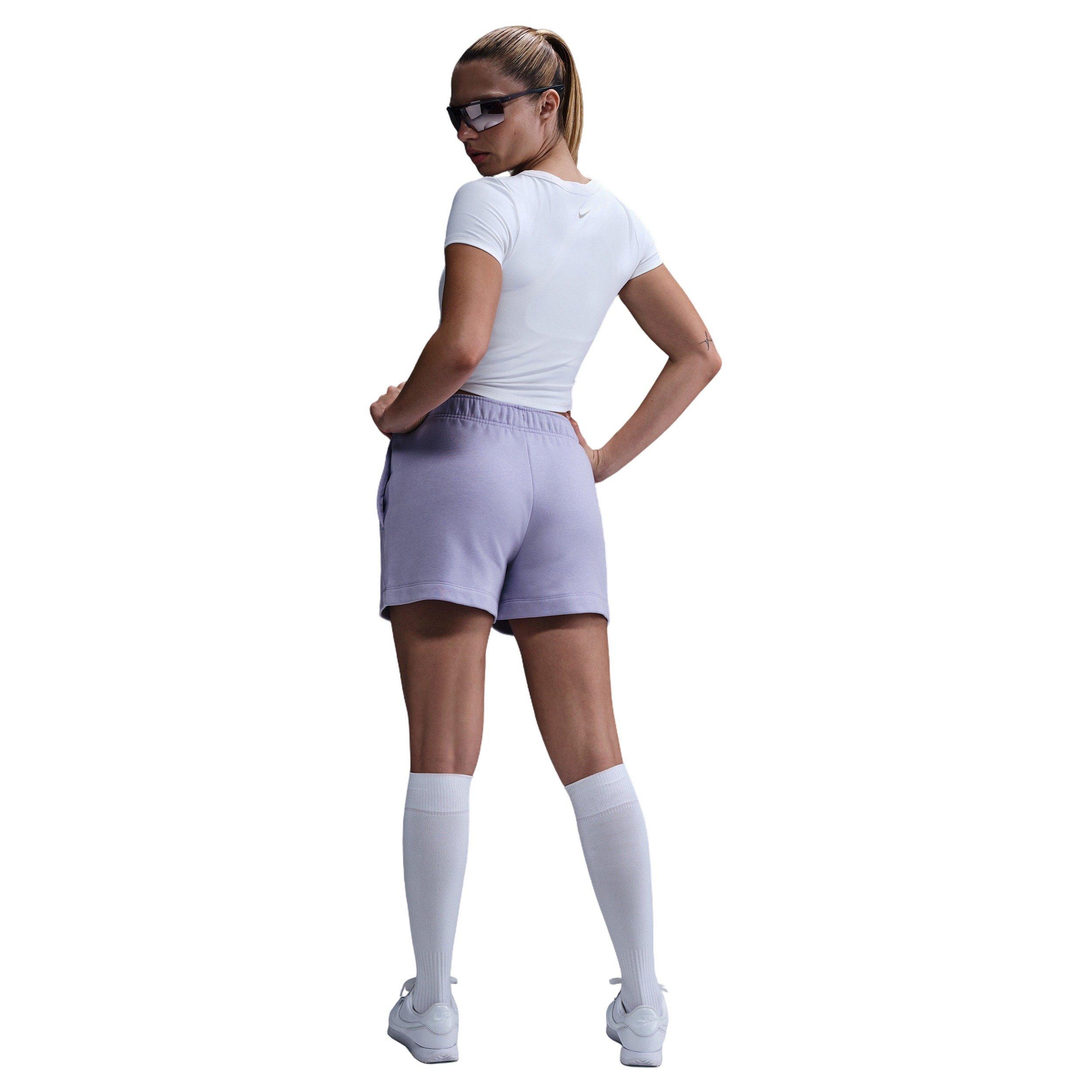Nike Women's Sportswear Club Fleece Mid-Rise 4" Graphic Shorts -Lilac - LILAC Thumbnail View 2