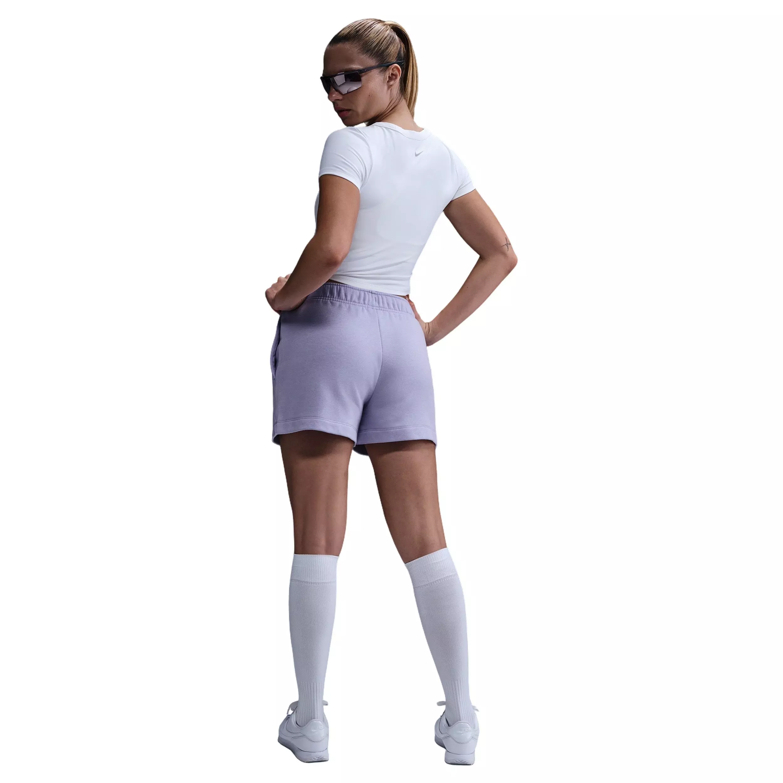 Nike Women's Sportswear Club Fleece Mid-Rise 4" Graphic Shorts -Lilac - LILAC