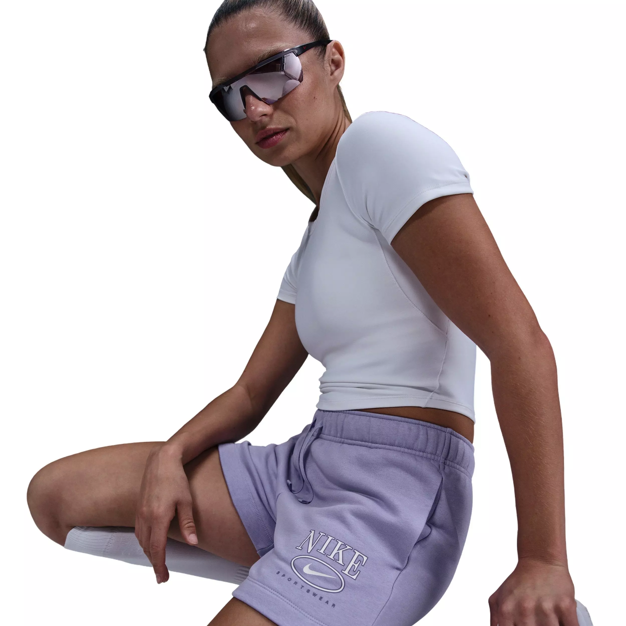 Nike Women's Sportswear Club Fleece Mid-Rise 4" Graphic Shorts -Lilac - LILAC