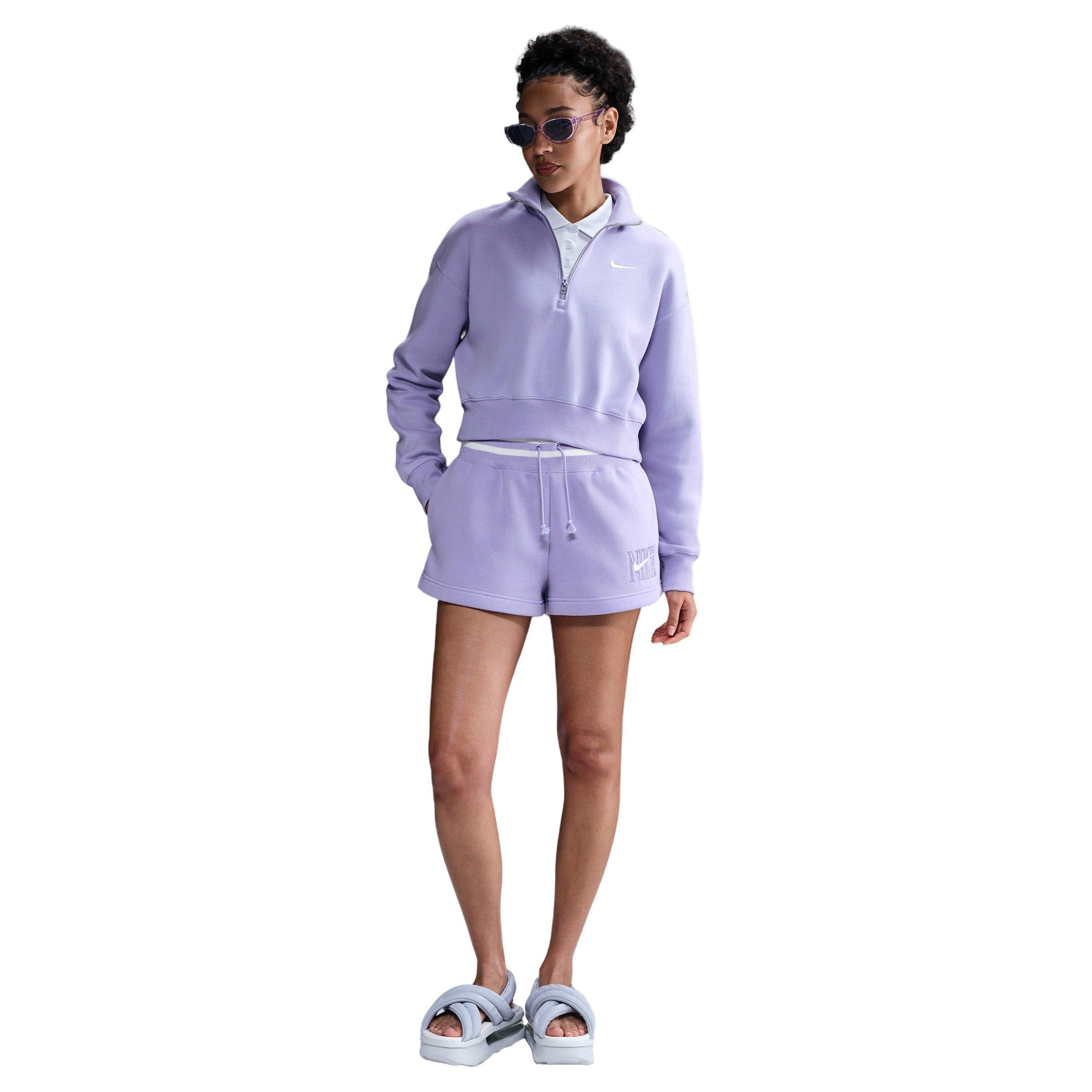 Nike Women's Sportswear Phoenix Fleece High-Waisted Loose Graphic Shorts -Lilac - LILAC Thumbnail View 1