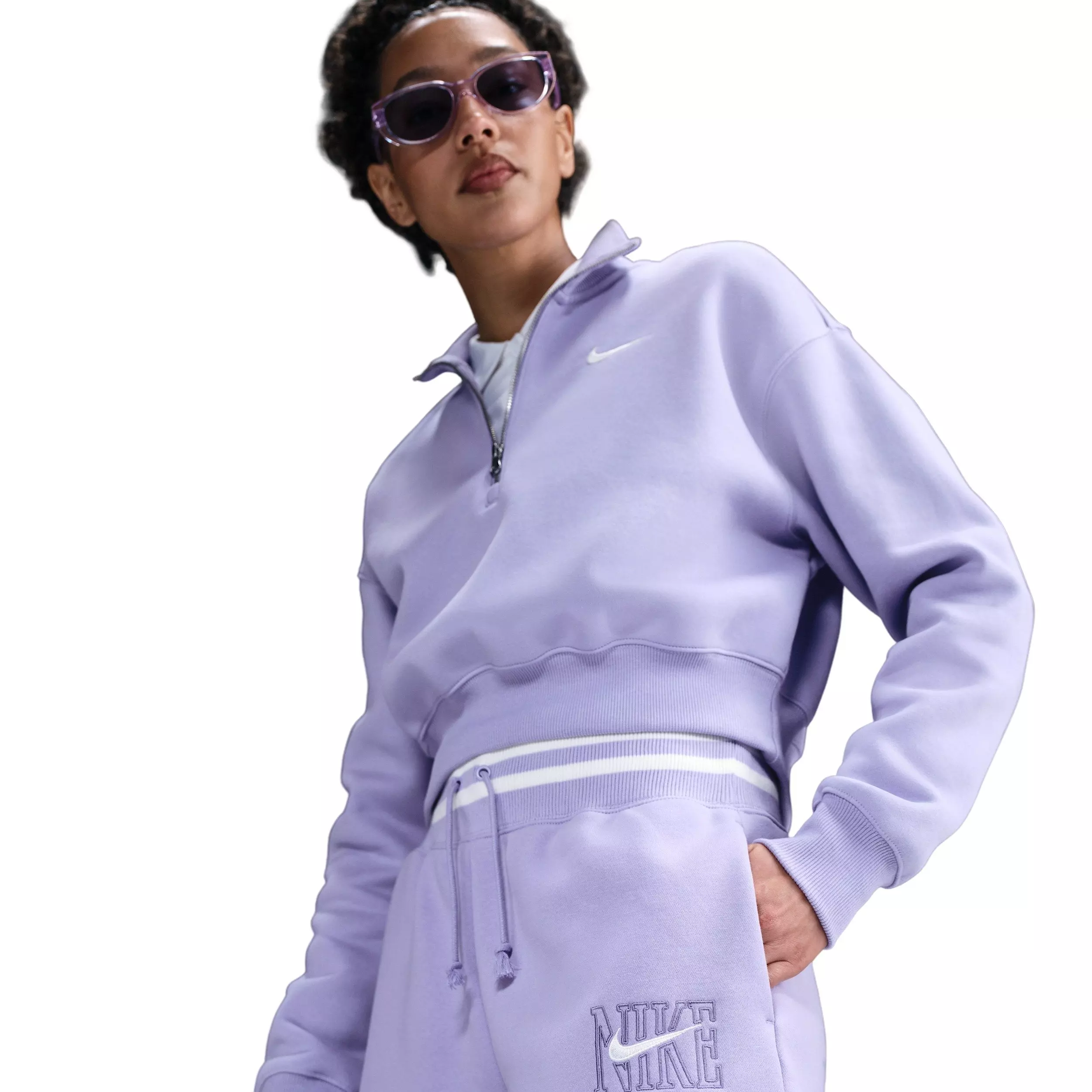 Nike Women's Sportswear Phoenix Fleece High-Waisted Loose Graphic Shorts -Lilac - LILAC