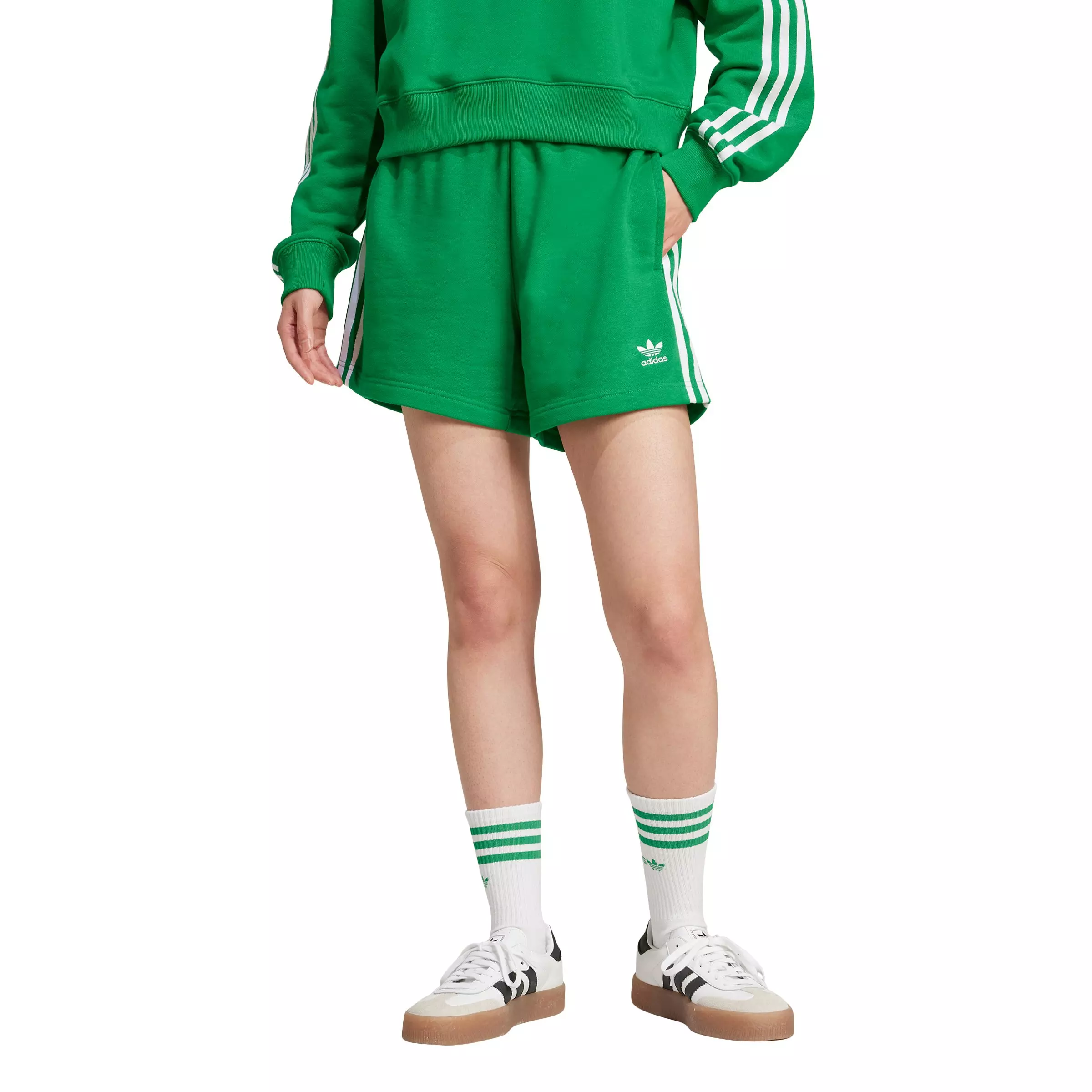 adidas Women's Originals 3-Stripes French Terry Shorts - Green - GREEN