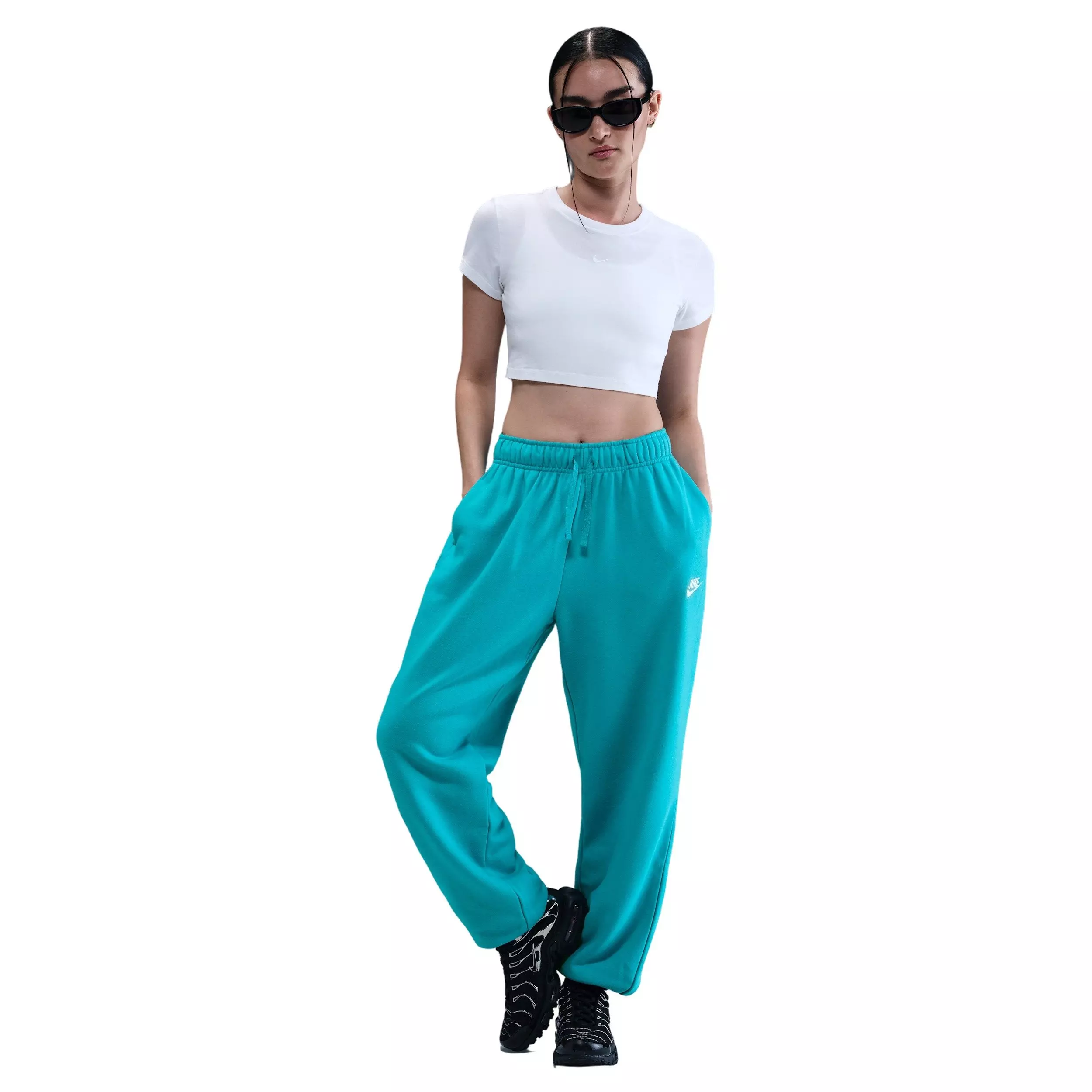 Nike Women's Sportswear Club Fleece Mid-Rise Oversized Sweatpants -Turquoise - TURQUOISE