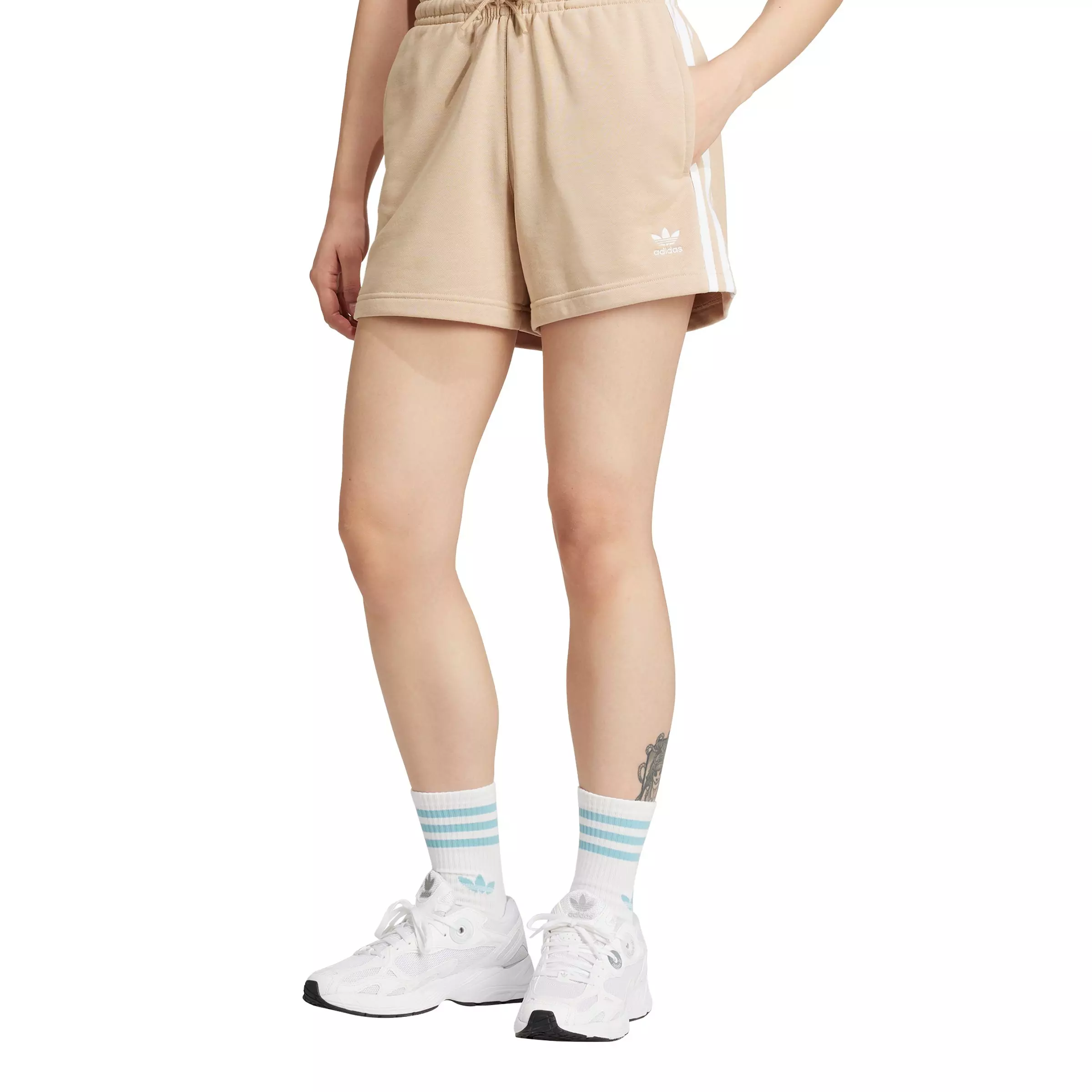 adidas Women's Originals 3-Stripes French Terry Shorts - Beige - BEIGE