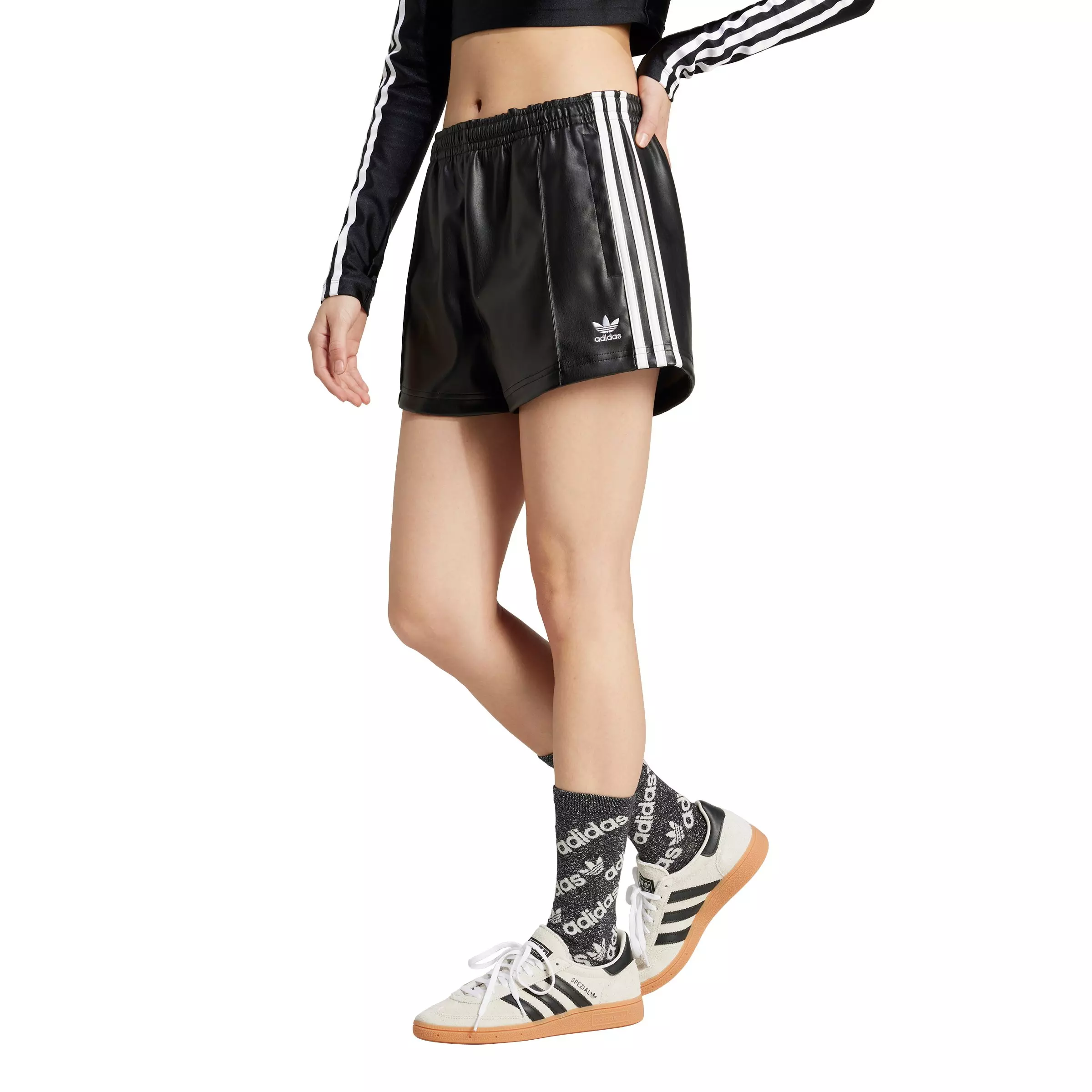 adidas Women's Originals Pleather Shorts - Black - BLACK