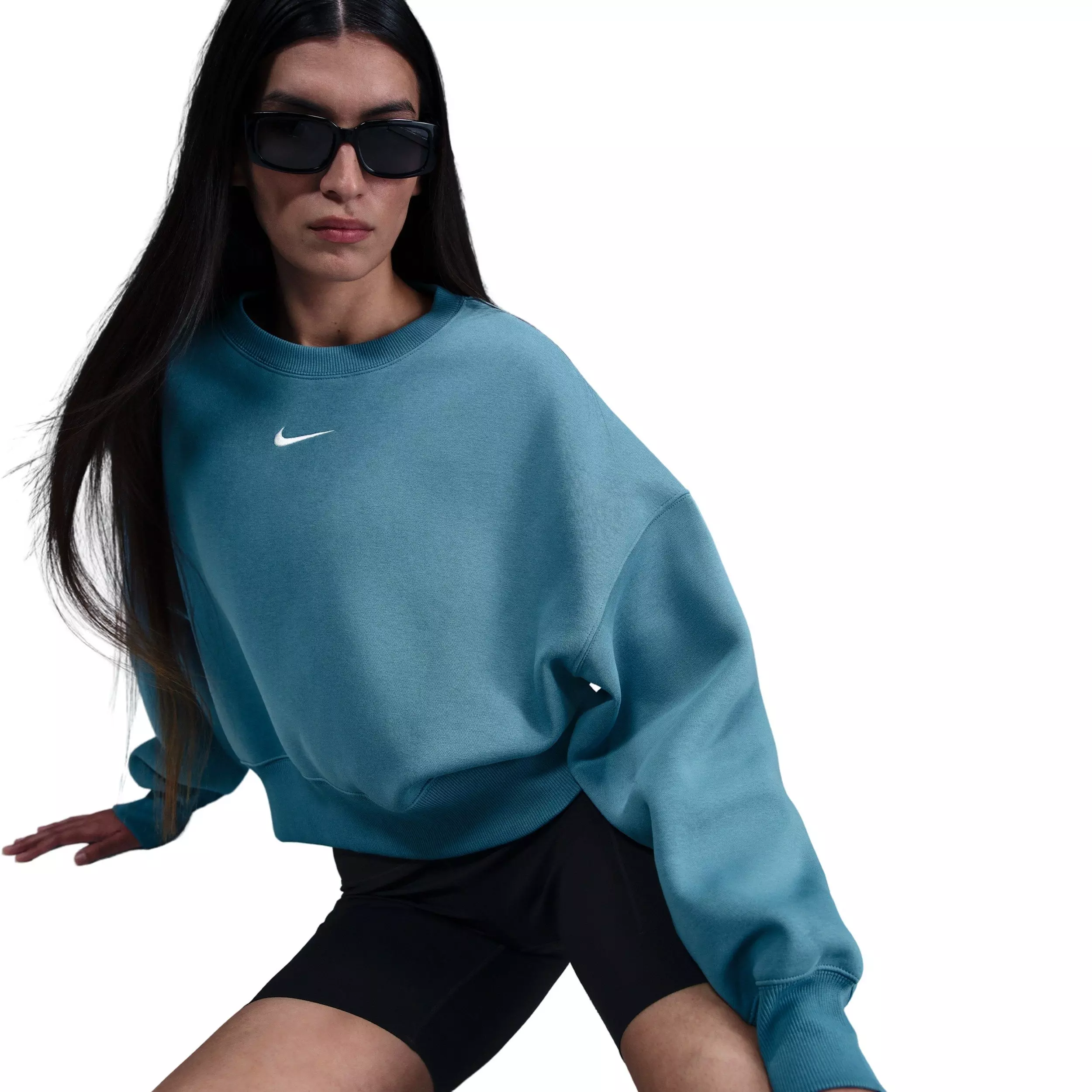 Nike Women's Sportswear Phoenix Fleece Over-Oversized Crew-Neck Sweatshirt - Smoky Blue - BLUE