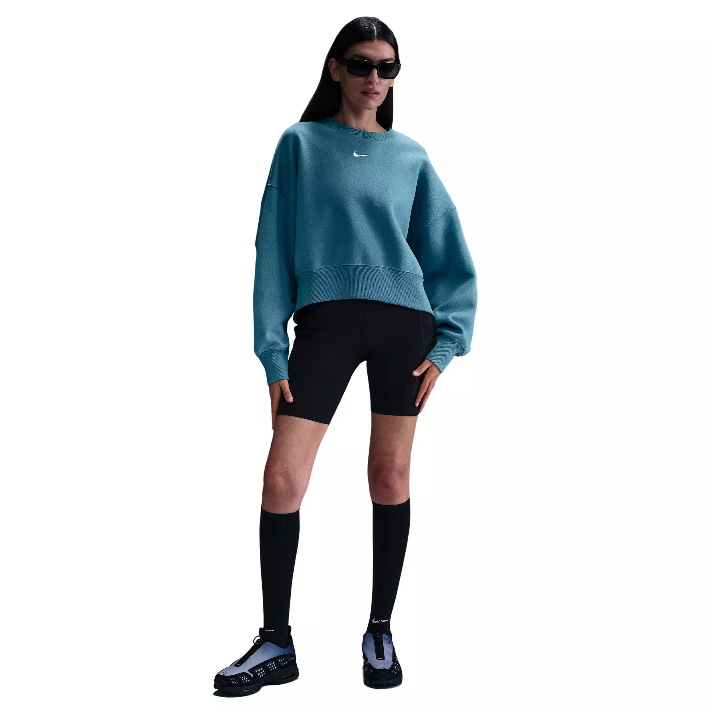 Nike Women's Sportswear Phoenix Fleece Over-Oversized Crew-Neck Sweatshirt - Smoky Blue - BLUE