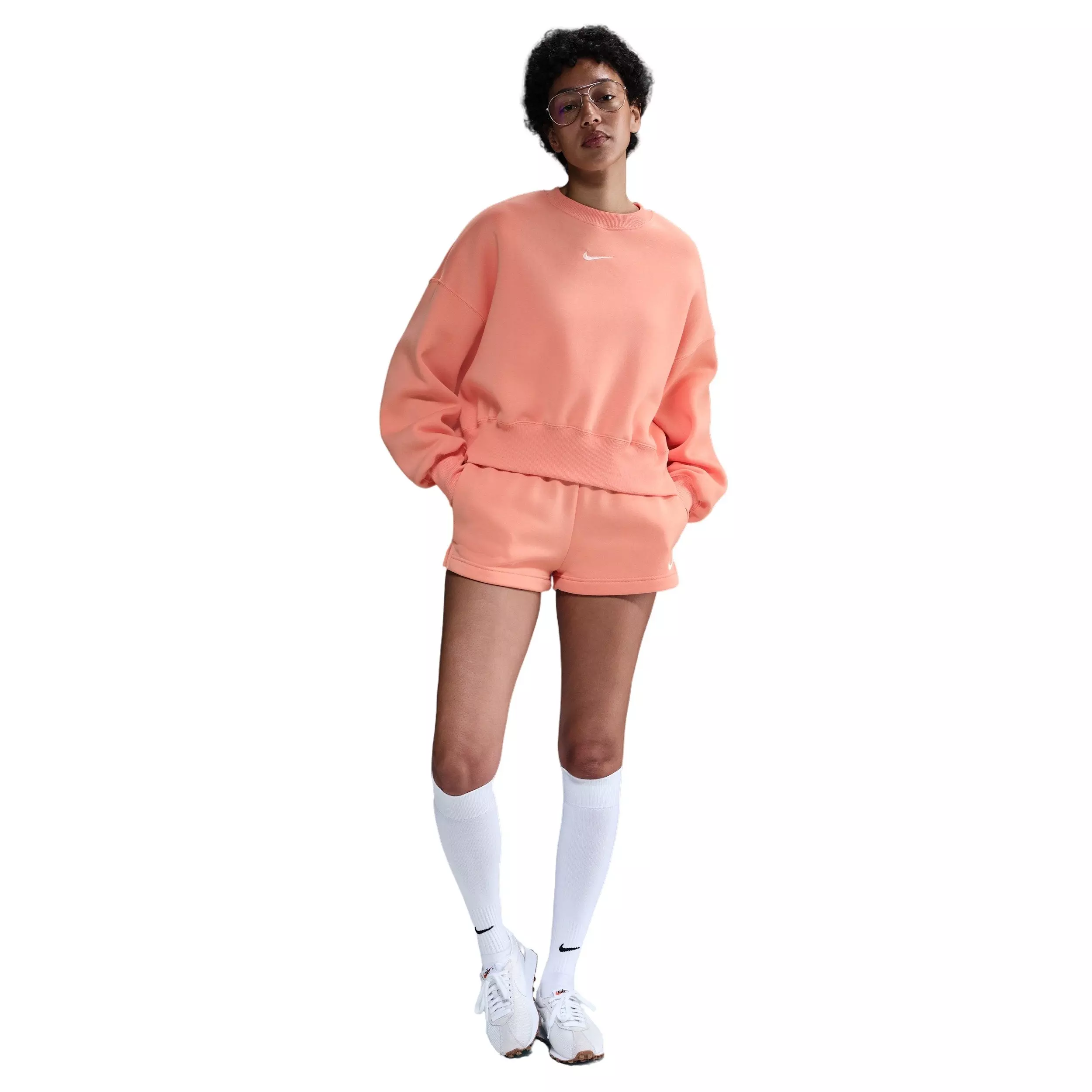 Nike Women's Sportswear Phoenix Fleece Over-Oversized Crew-Neck Sweatshirt -Apricot - APRICOT