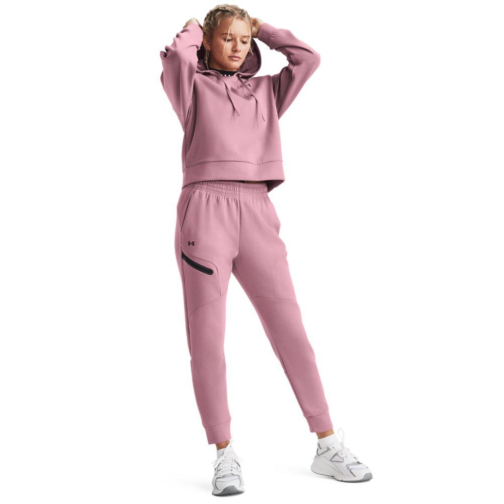 Under Armour Women's Unstoppable Fleece Jogger - PINK/BLACK Thumbnail View 4