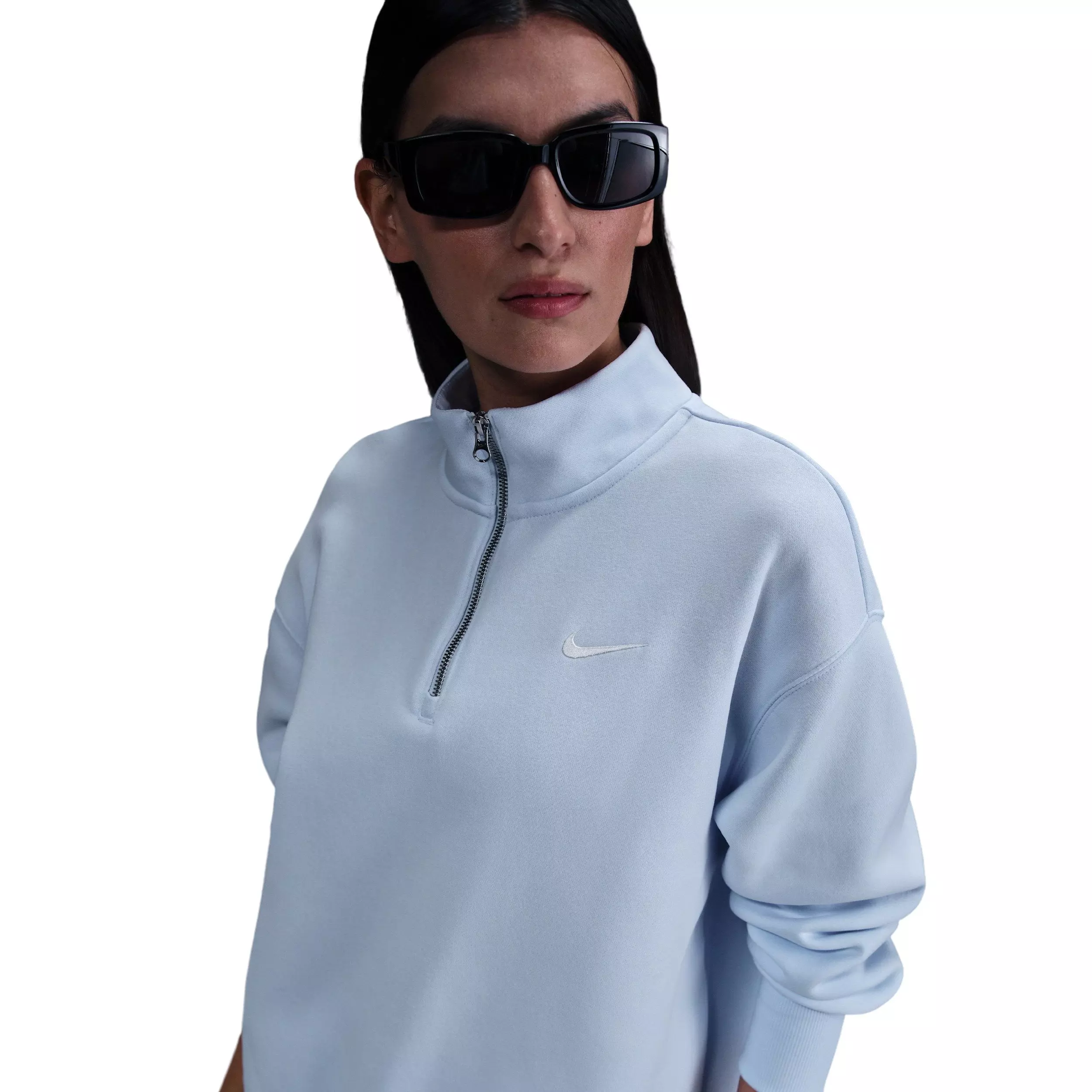 Nike Women's Sportswear Phoenix Fleece Oversized 1/4-Zip Long Sweatshirt -Blue - BLUE