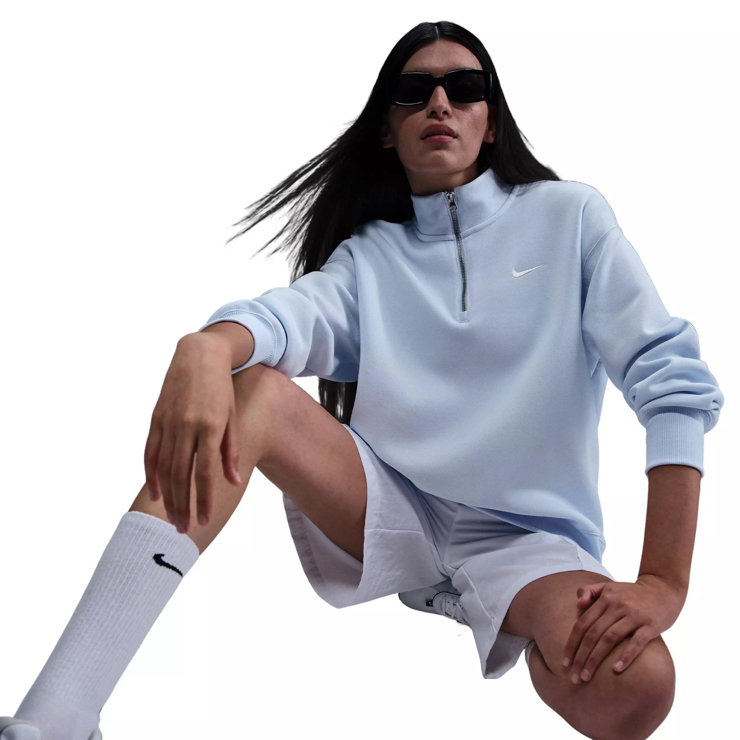 Nike Women's Sportswear Phoenix Fleece Oversized 1/4-Zip Long Sweatshirt -Blue - BLUE