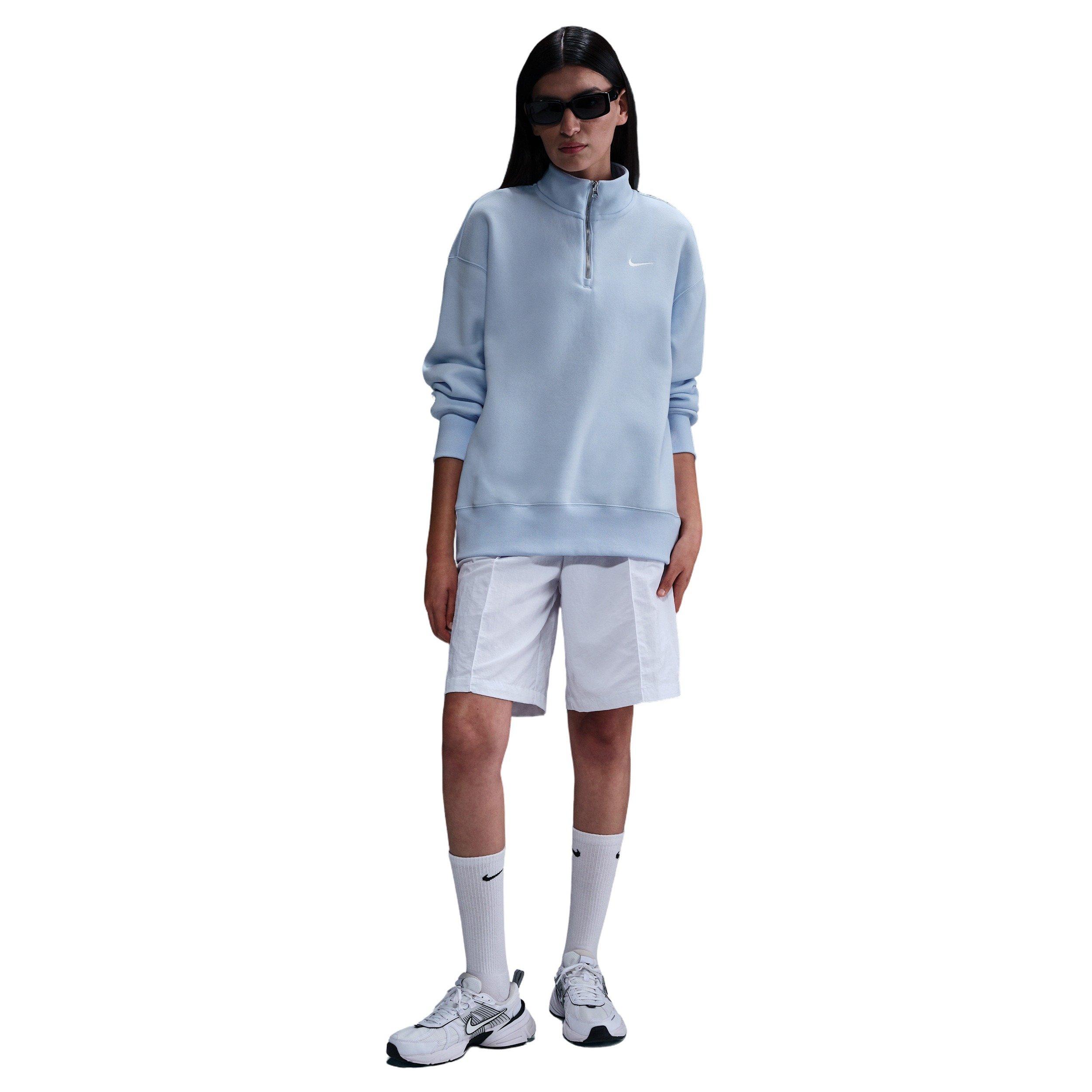 Nike Women's Sportswear Phoenix Fleece Oversized 1/4-Zip Long Sweatshirt -Blue - BLUE Thumbnail View 4