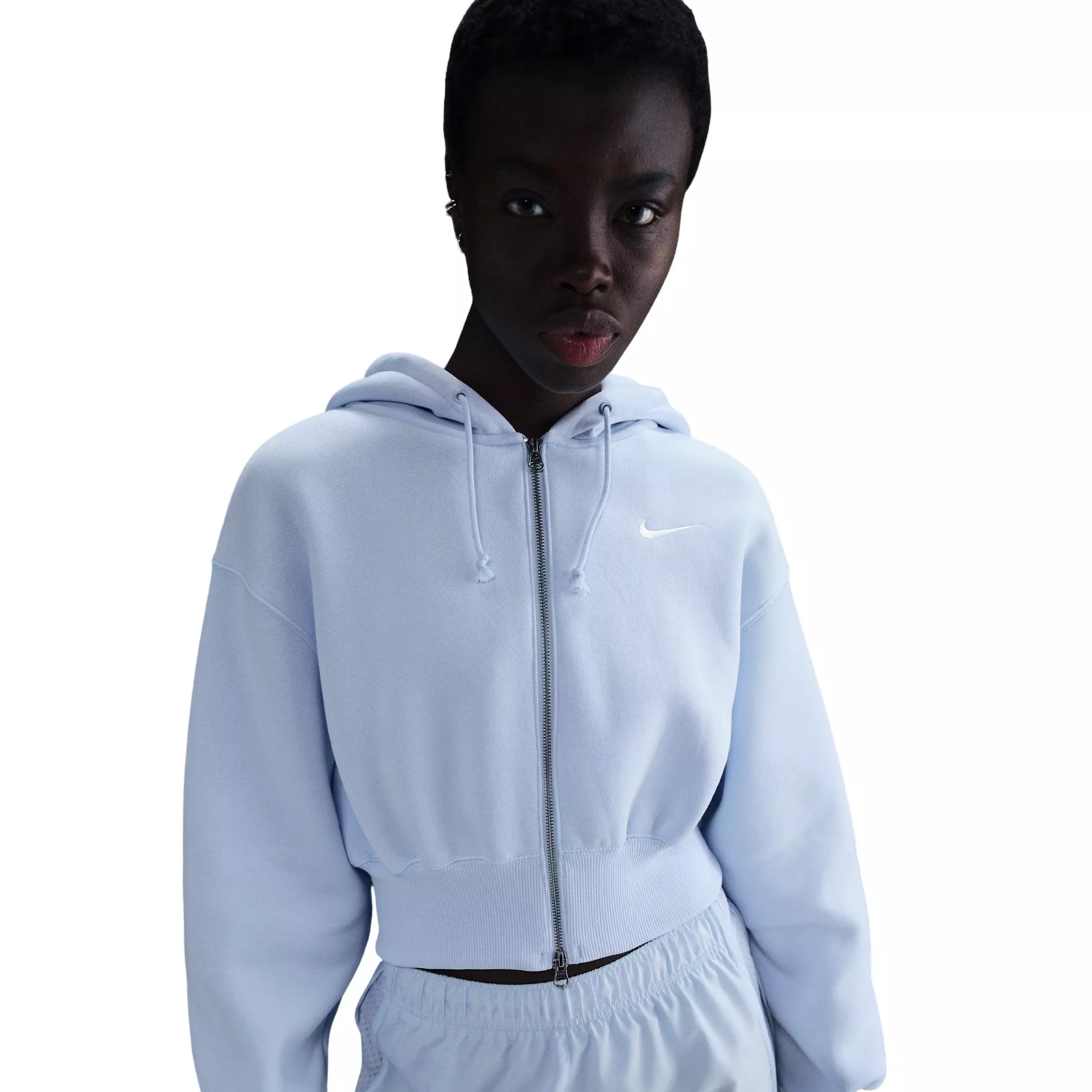 Nike Women's Sportswear Phoenix Fleece Loose Cropped Full-Zip Jacket -Blue - BLUE