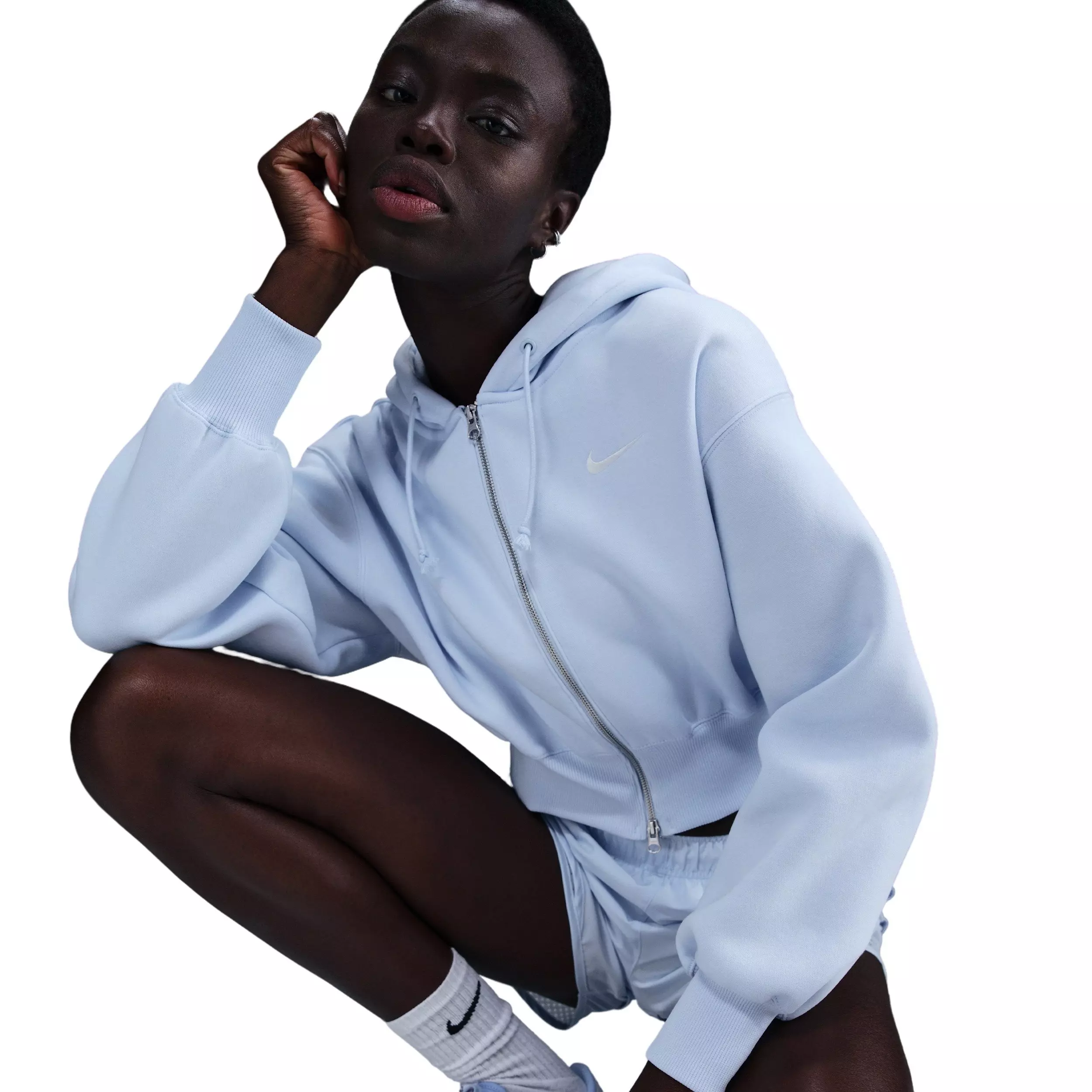 Nike Women's Sportswear Phoenix Fleece Loose Cropped Full-Zip Jacket -Blue - BLUE