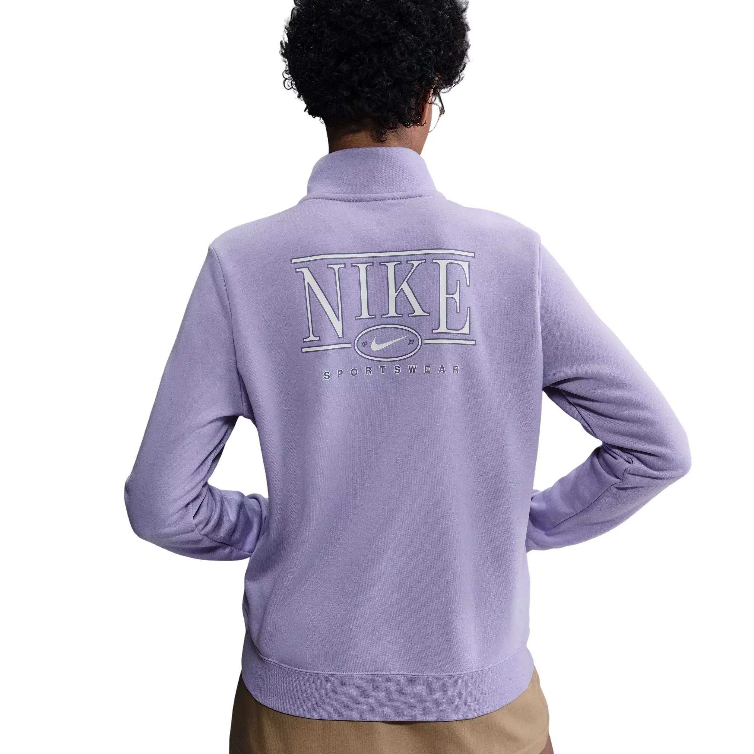 Nike Women's Sportswear Club fleece Mock-Neck 1/2-Zip Graphic Top - Lilac - LILAC