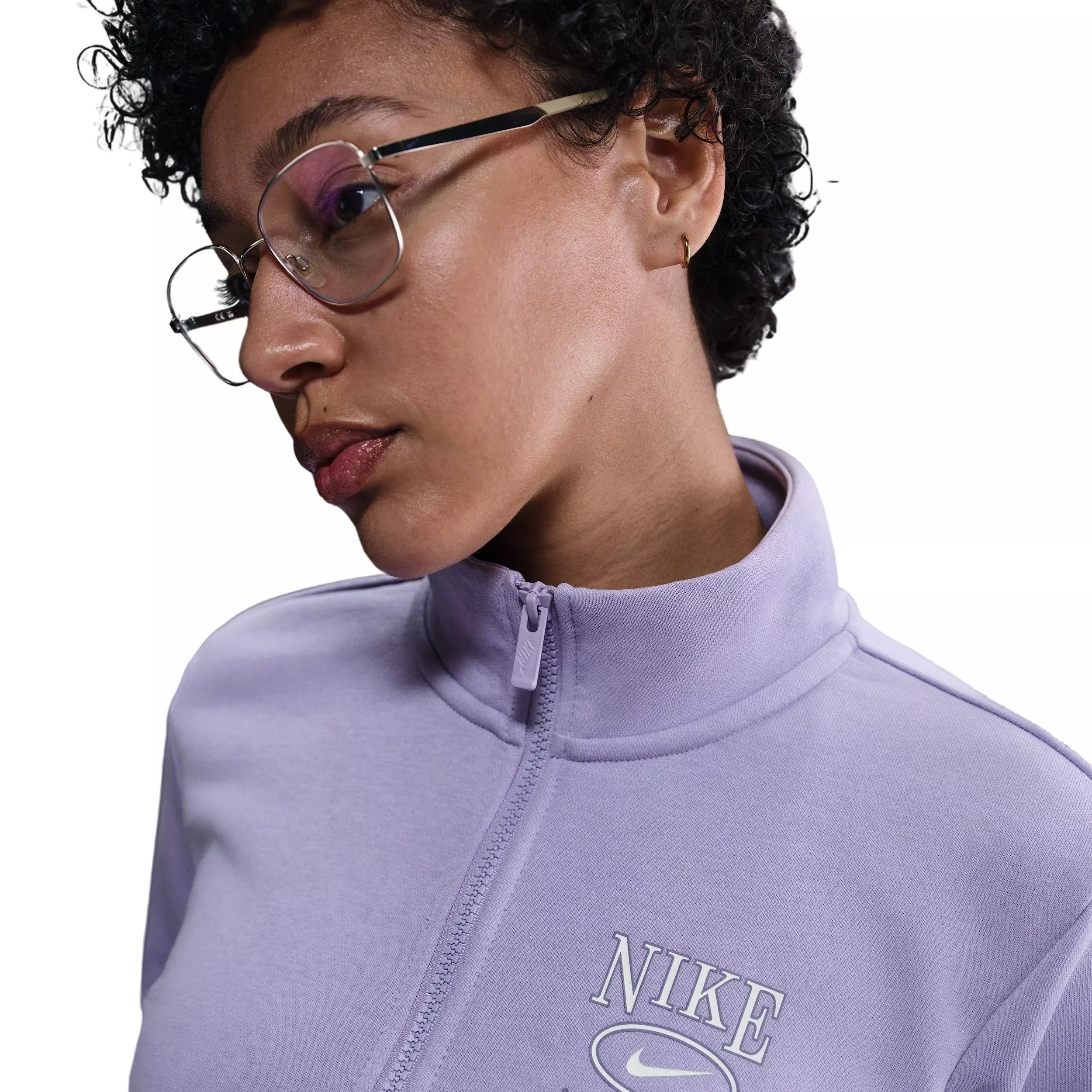 Nike Women's Sportswear Club fleece Mock-Neck 1/2-Zip Graphic Top - Lilac - LILAC