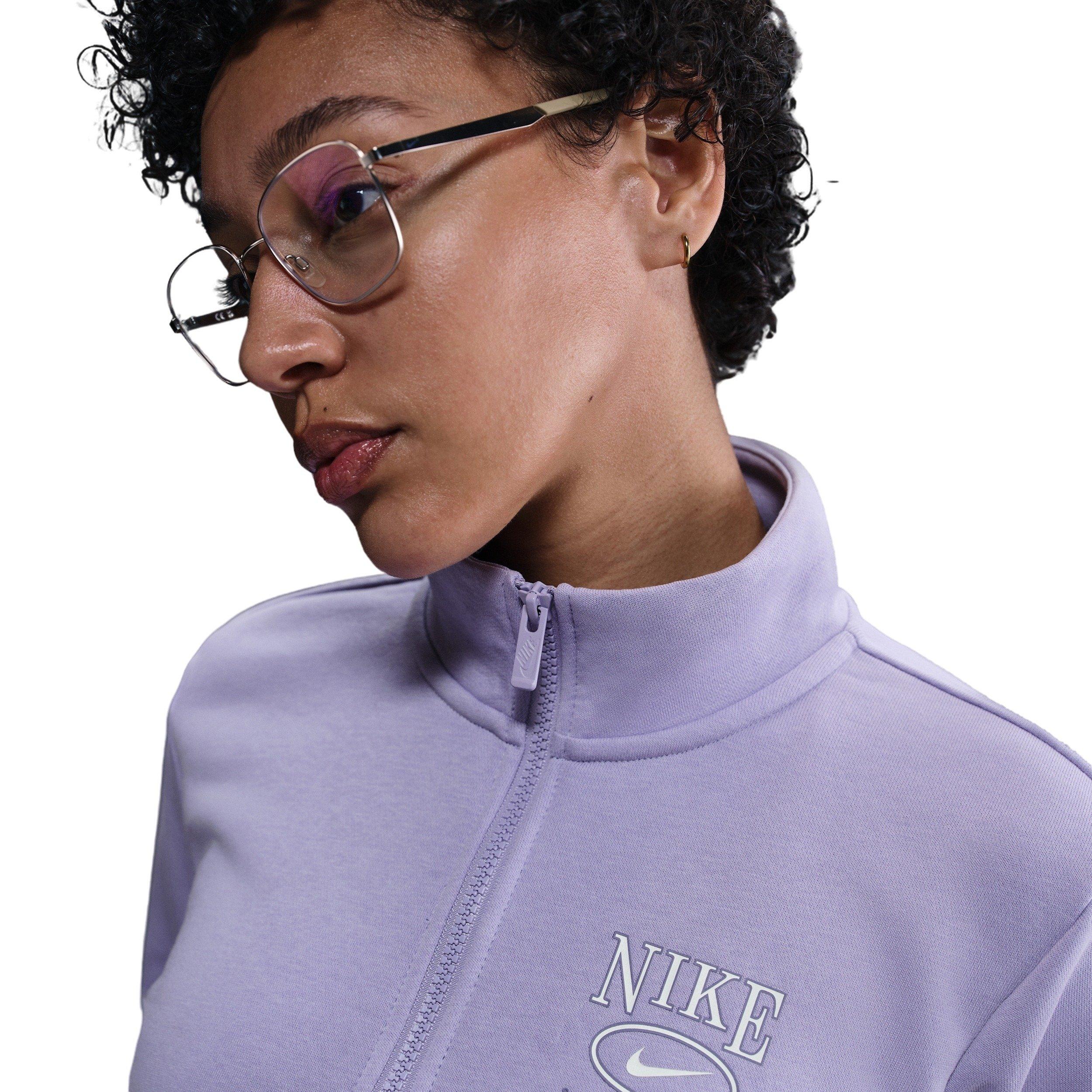 Nike Women's Sportswear Club fleece Mock-Neck 1/2-Zip Graphic Top -Lilac - LILAC Thumbnail View 3