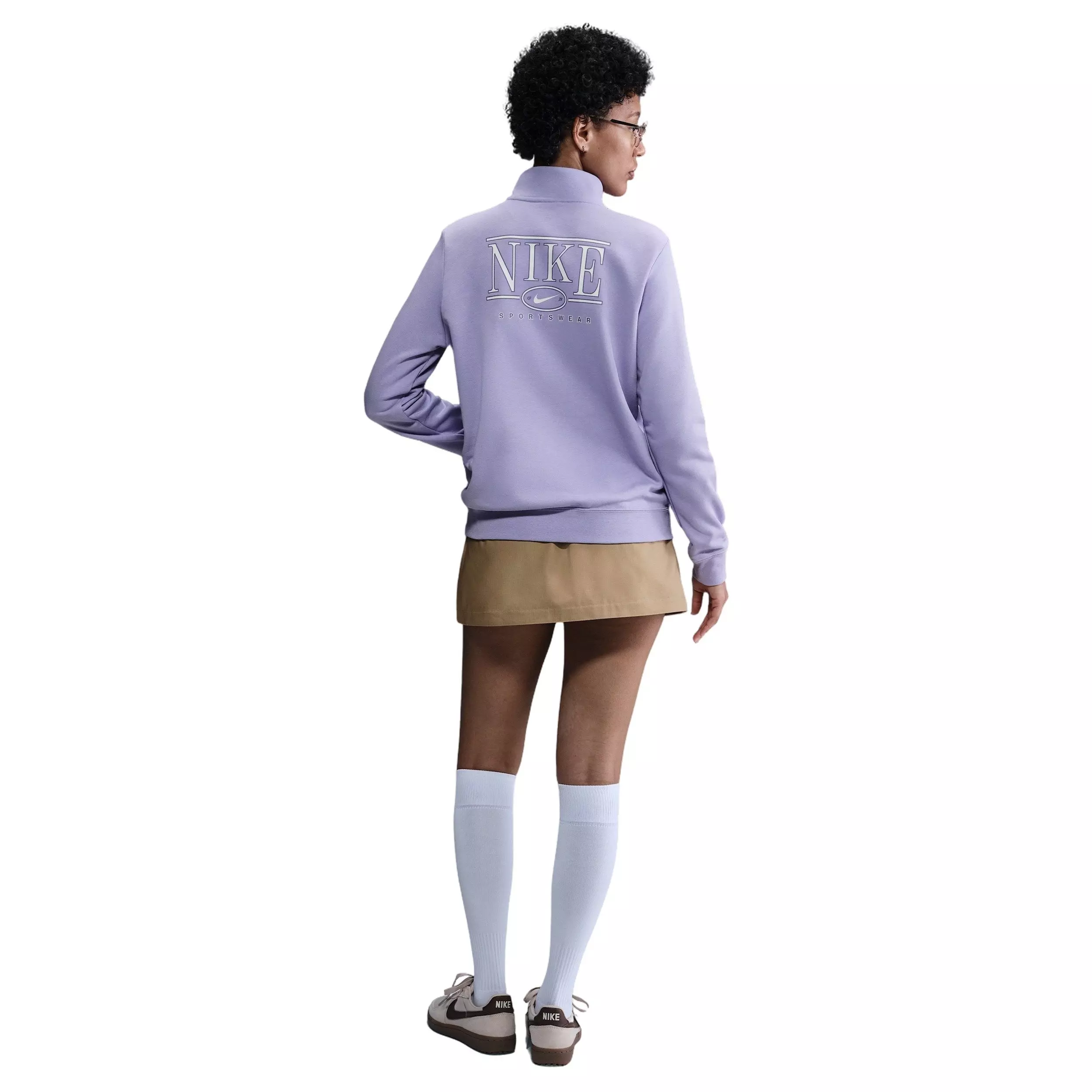 Nike Women's Sportswear Club fleece Mock-Neck 1/2-Zip Graphic Top - Lilac - LILAC