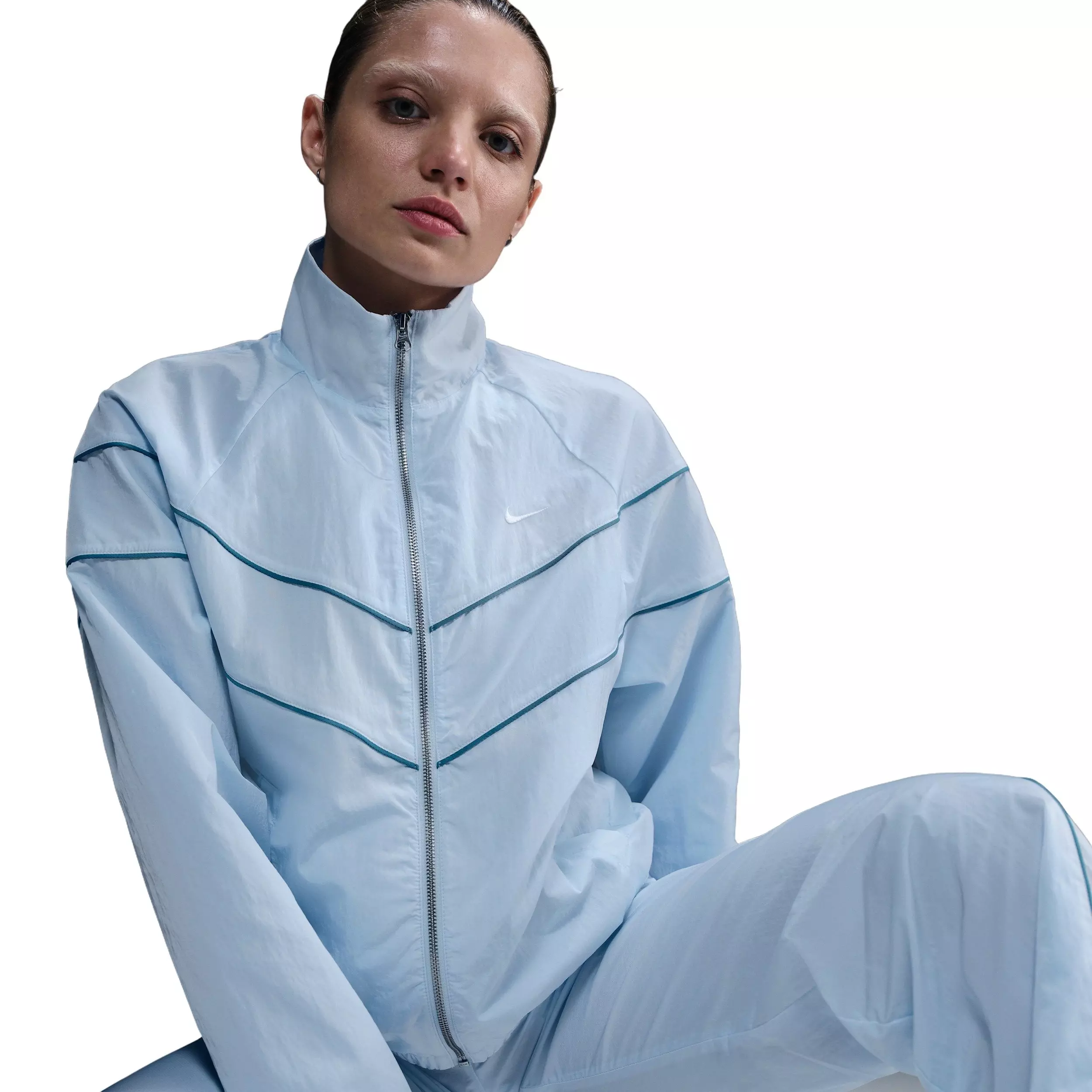 Nike Women's Windrunner Loose UV Woven Full-Zip Jacket -Blue - BLUE/WHITE