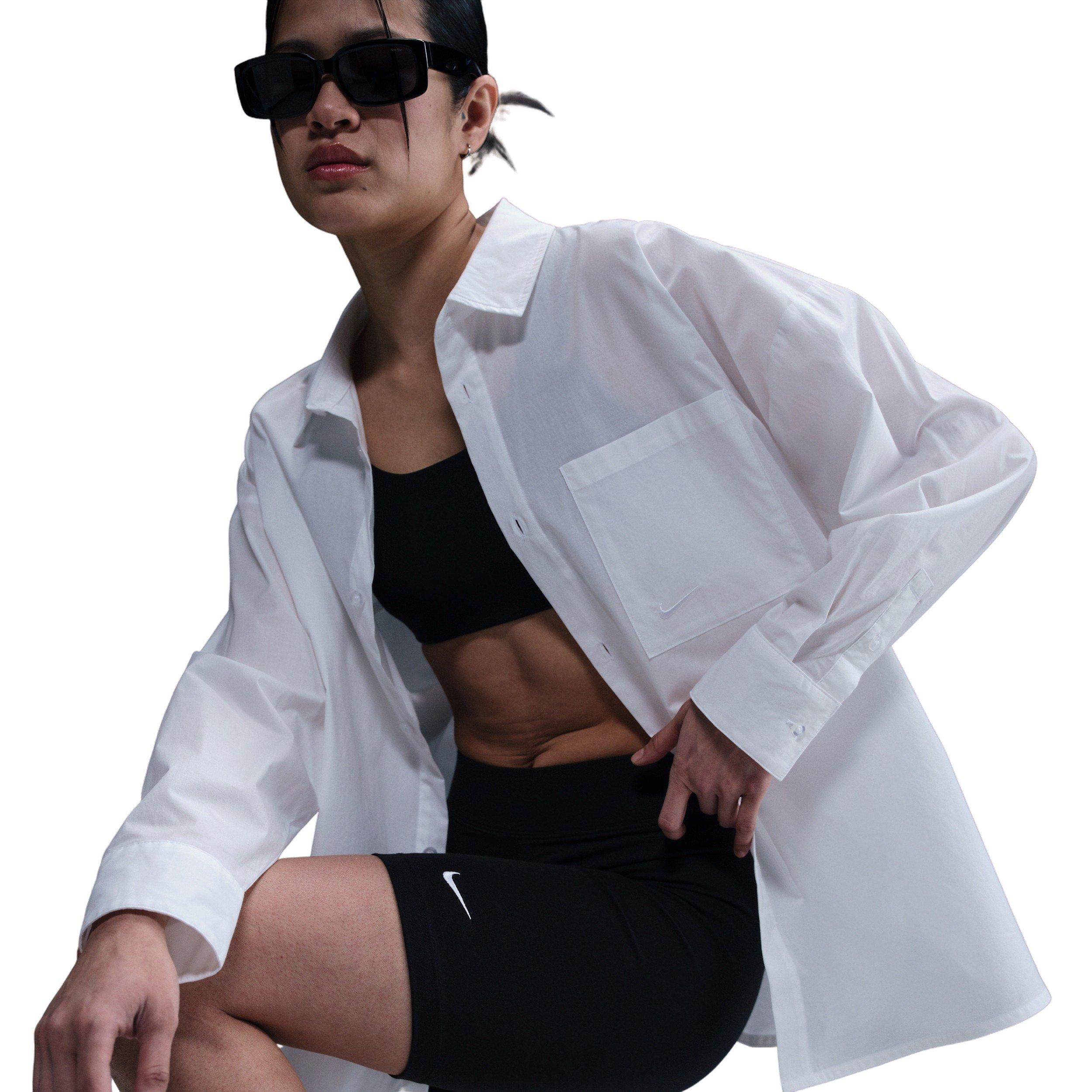 Nike Women's Sportswear Chill Poplin Loose Long-Sleeve Button-Up Top - White - WHITE Thumbnail View 3