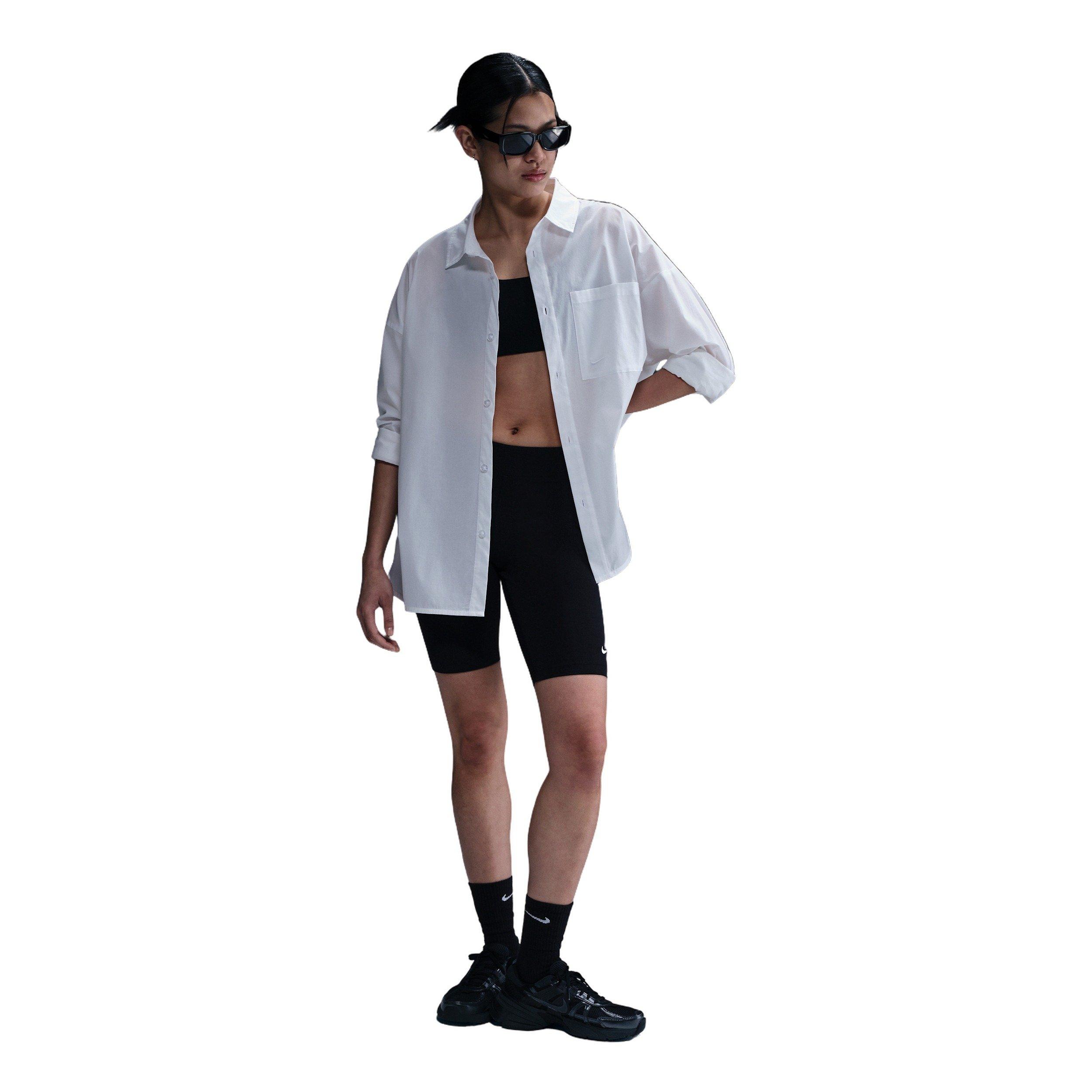 Nike Women's Sportswear Chill Poplin Loose Long-Sleeve Button-Up Top -White - WHITE Thumbnail View 4